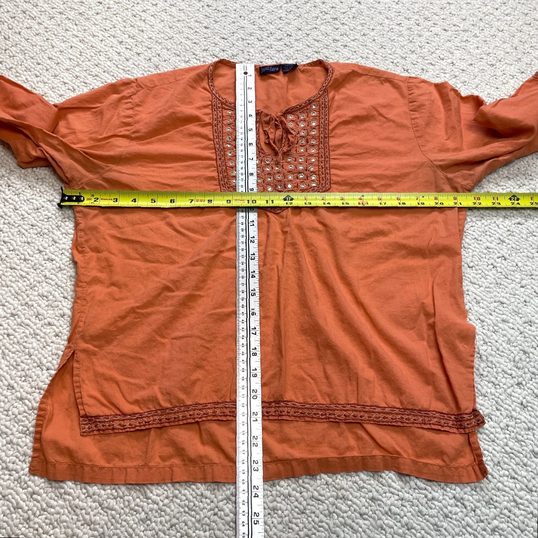 Vintage Junque Blouse Shirt Womens L Orange Peasant Top Cotton Tie Neck Casual Size L / US 10 / IT 46 - 7 Thumbnail