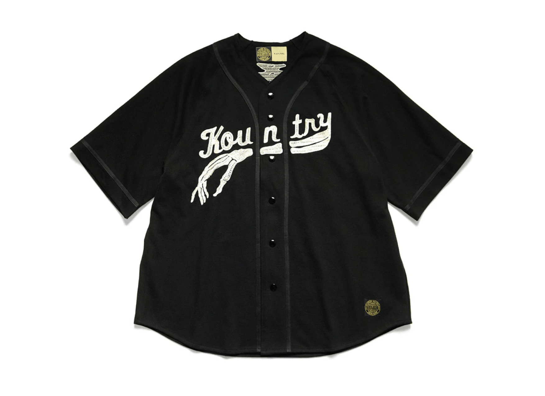 Kapital Embroidered Bones Logo Oversized Baseball Jersey Black Whit Size US L / EU 52-54 / 3 - 1 Thumbnail