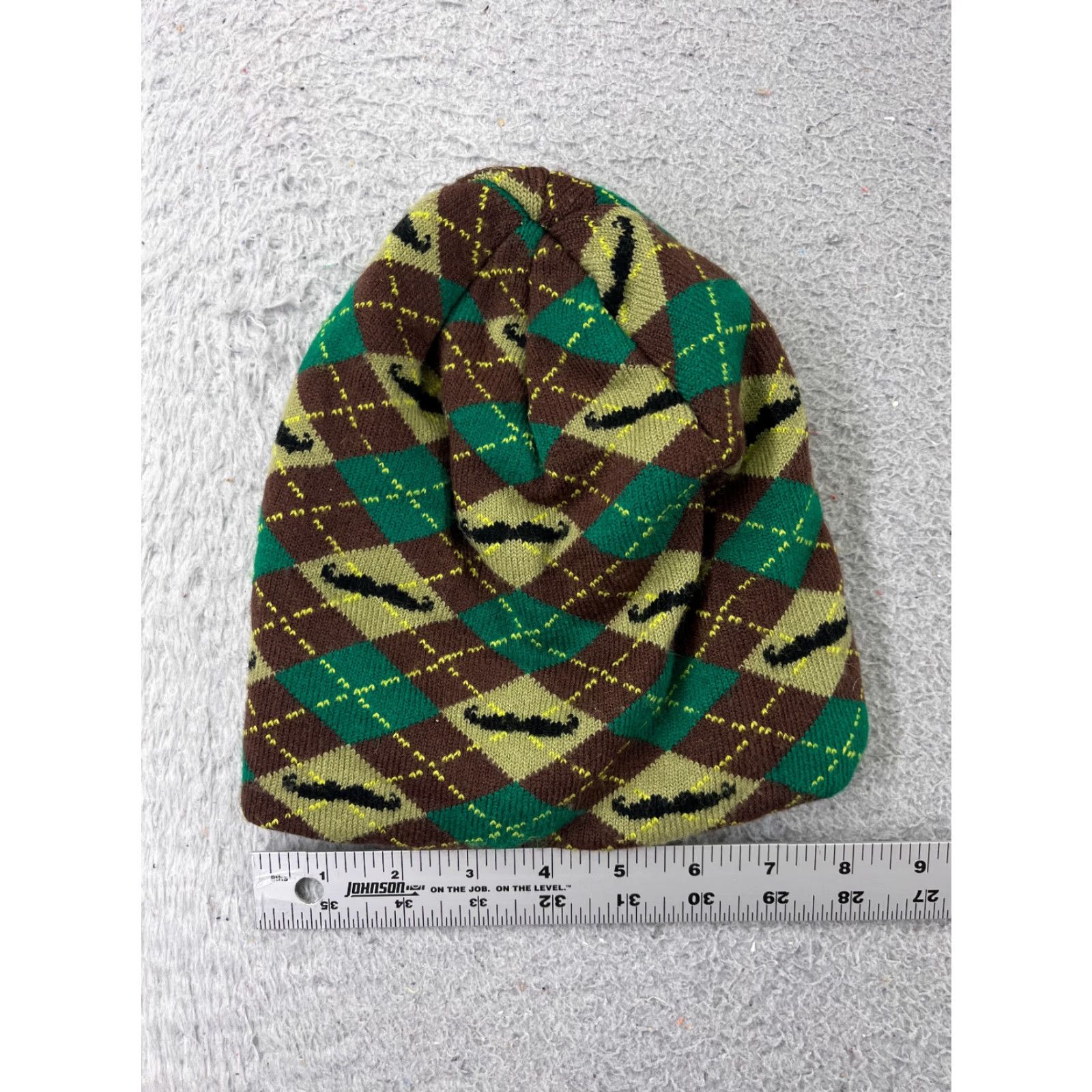 Vintage Mustache Dache Beanie Toque Hat Adult One Size Green Argyle Knit Acrylic Winter Casual Mens Size ONE SIZE - 3 Thumbnail