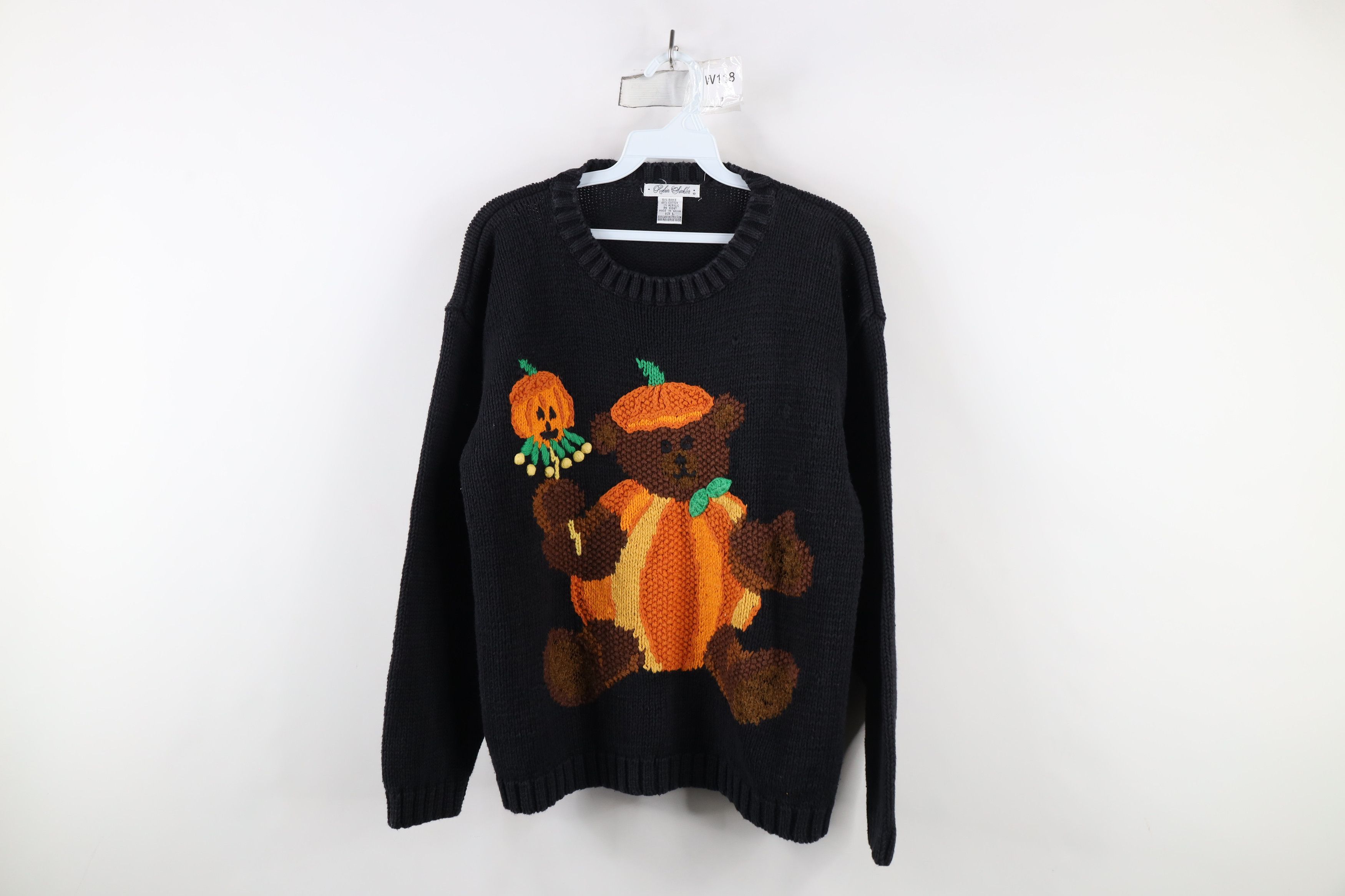Vintage Vintage 90s Streetwear Halloween Pumpkin Bear Knit Sweater Size L / US 10 / IT 46 - 1 Thumbnail