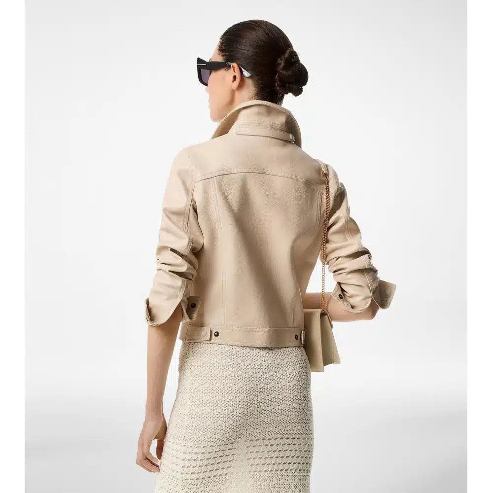 Tom Ford o1loc1c0725 CSL736 Shiny Grainy Calf Leather Blouson Beige Size XS / US 0-2 / IT 36-38 - 2 Thumbnail