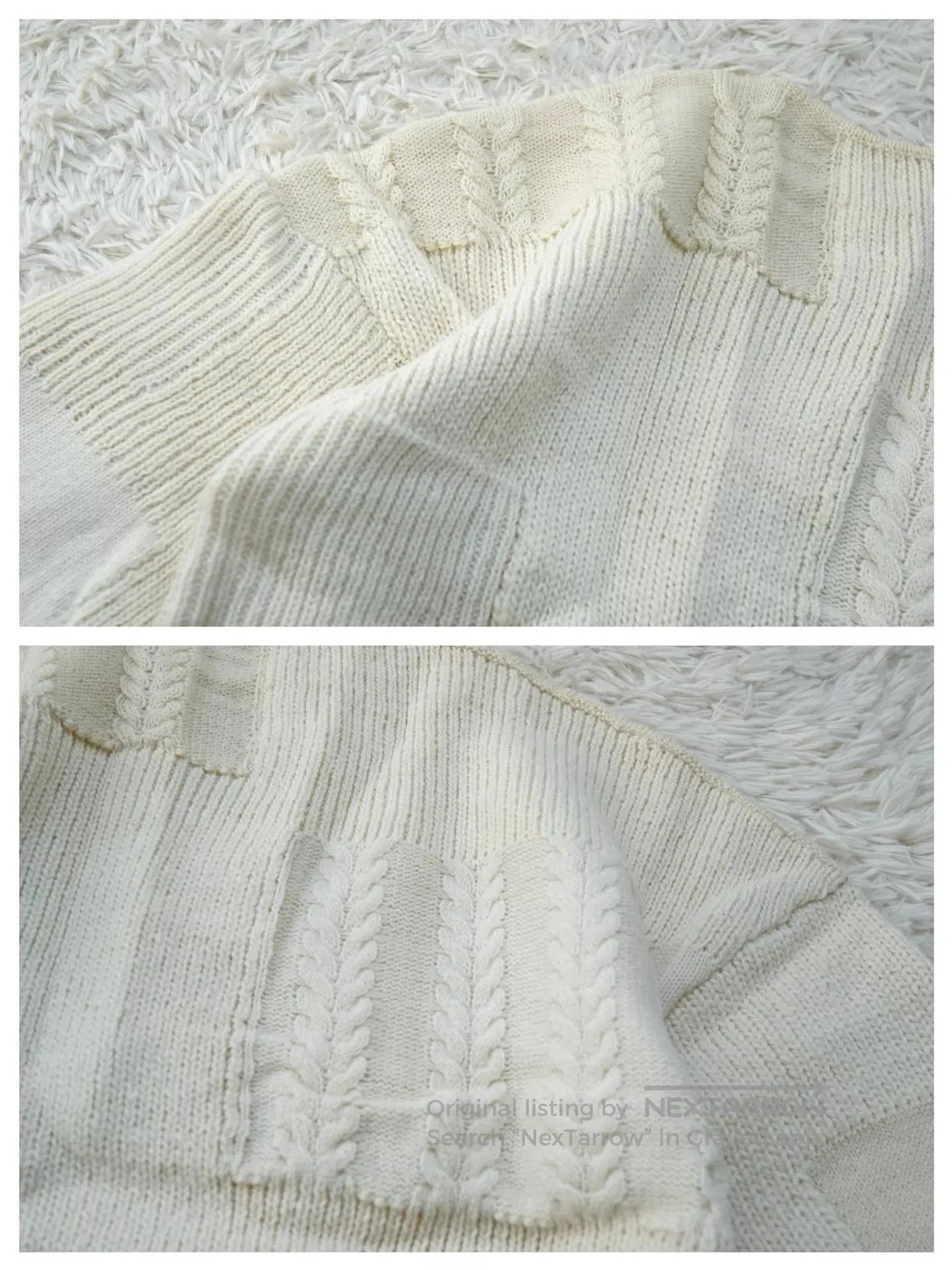 Visvim Beige V-Neck Cable Knit Sweater Size L. Size US L / EU 52-54 / 3 - 8 Thumbnail