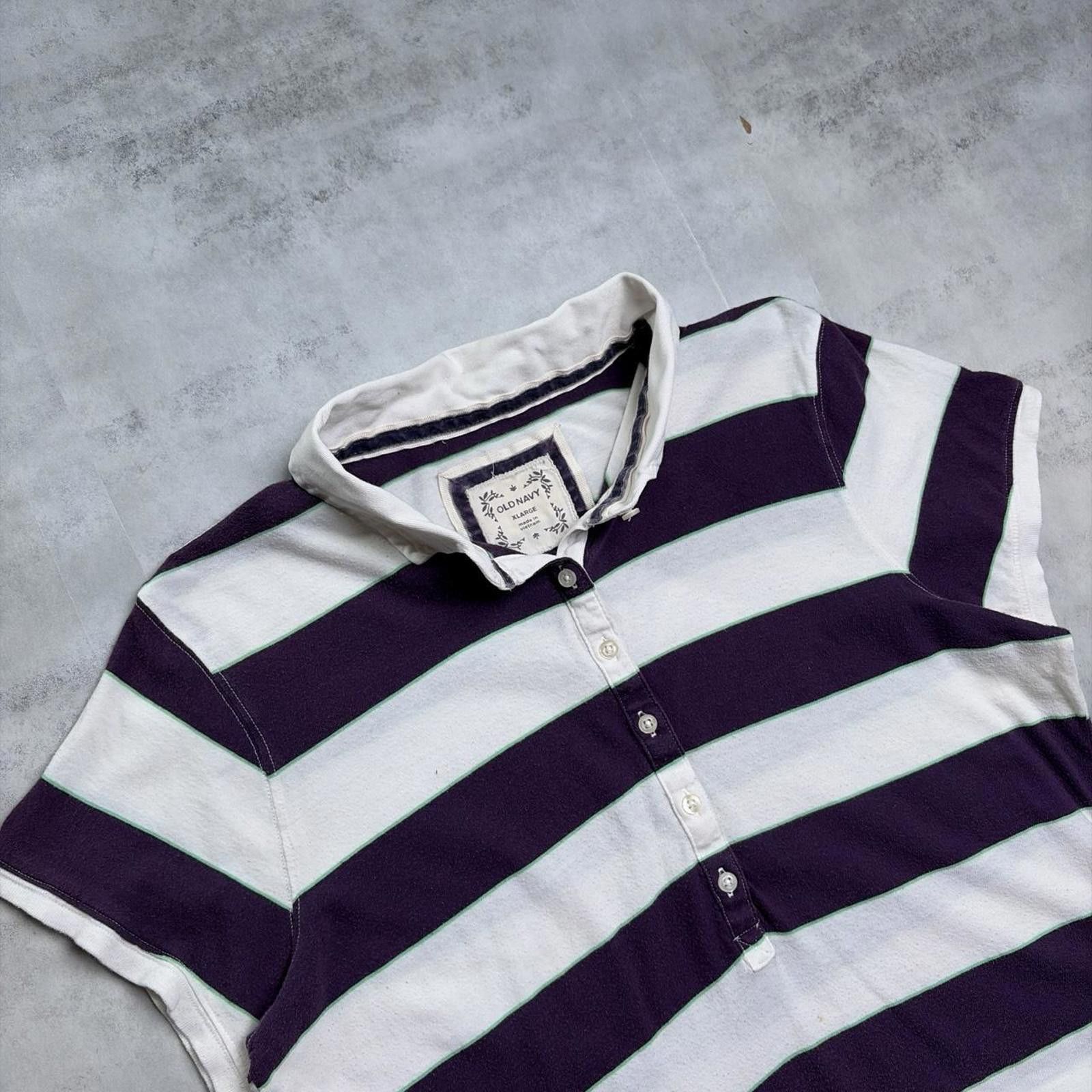 Old Navy Y2K Purple Old Navy Grunge Gothic Striped Polo Shirt Size XL / US 12-14 / IT 48-50 - 5 Thumbnail
