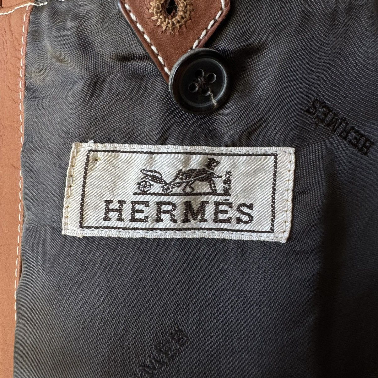 Hermes Hermes Brown/Orange Calf Leather Overcoat Size US L / EU 52-54 / 3 - 13 Thumbnail
