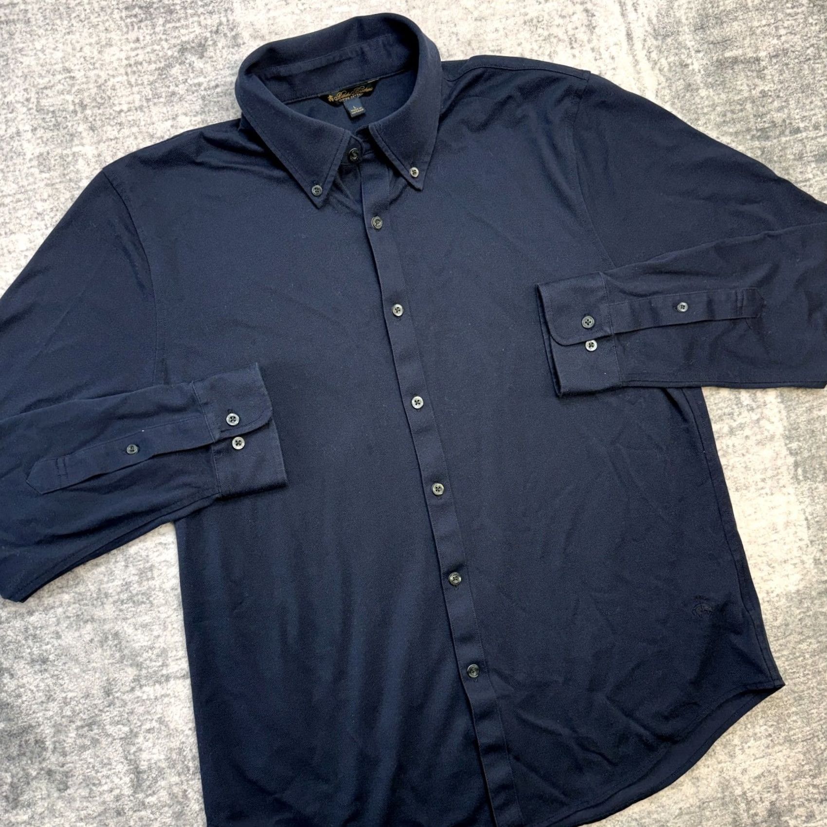 Brooks Brothers Brooks Brothers Shirt Mens Large Navy Supima Cotton Pique Knit Button Down Blue Regular Collar Down Long Sleeve Size US L / EU 52-54 / 3 - 2 Thumbnail