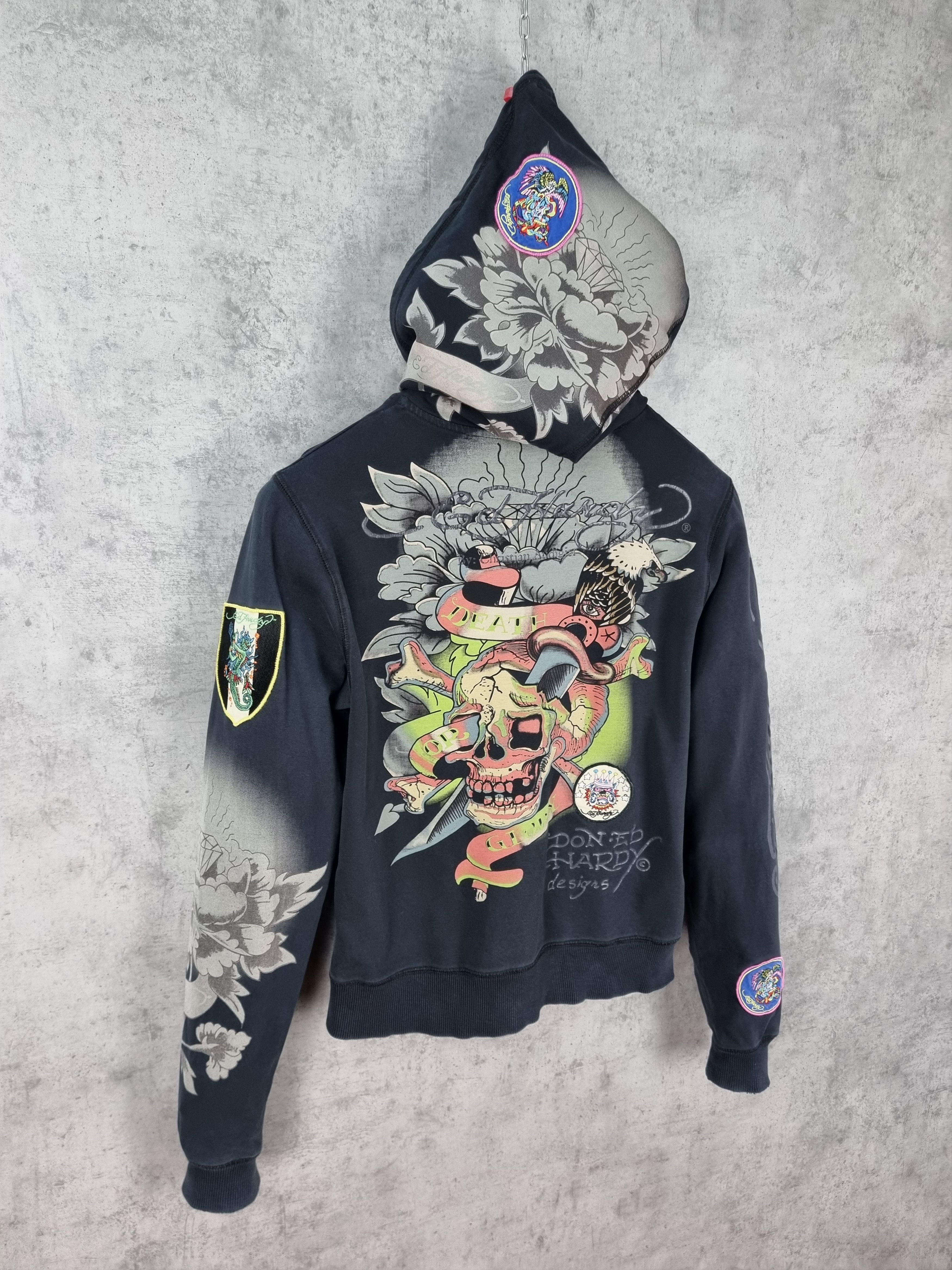 Christian Audigier × Ed Hardy Ed Hardy Embroidered Patches Faded Zipped Hoodie Size L / US 10 / IT 46 - 5 Thumbnail