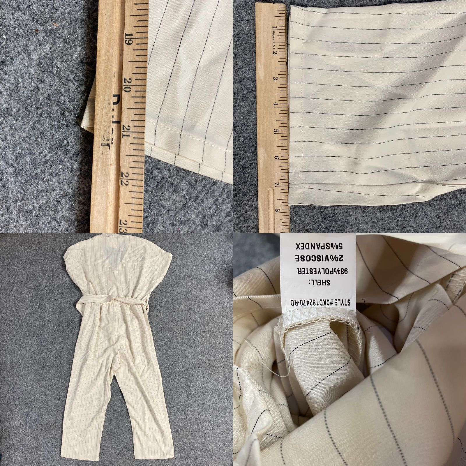 Vintage Mello Day Romper Womens L Beige Striped Button Front Pockets Belted NEW Size 36" / US 14 / IT 50 - 8 Thumbnail