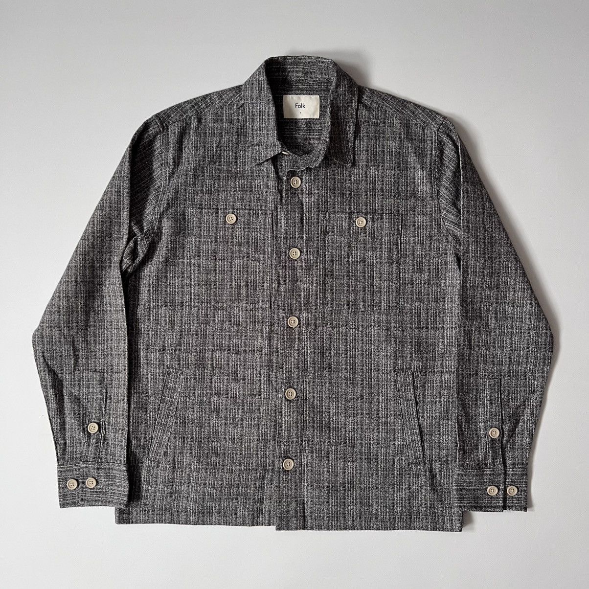 Folk Folk Mens Grey Textured Cotton patch overshirt jacket Size US M / EU 48-50 / 2 - 1 Thumbnail