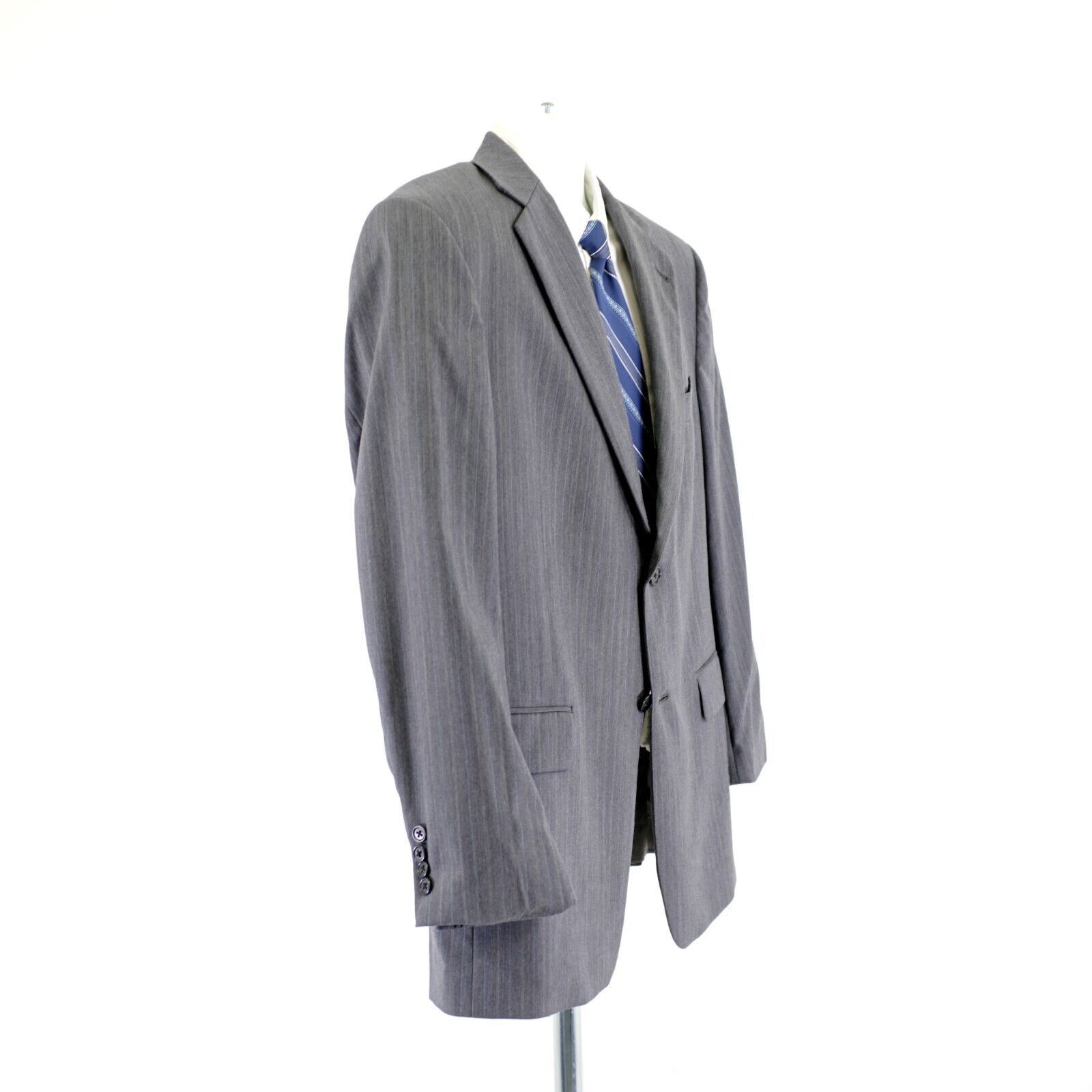 Hart Schaffner Marx Hart Schaffner Marx Wool Gray W/ Blue White Striped 40R / Sl Size 40R - 7 Thumbnail