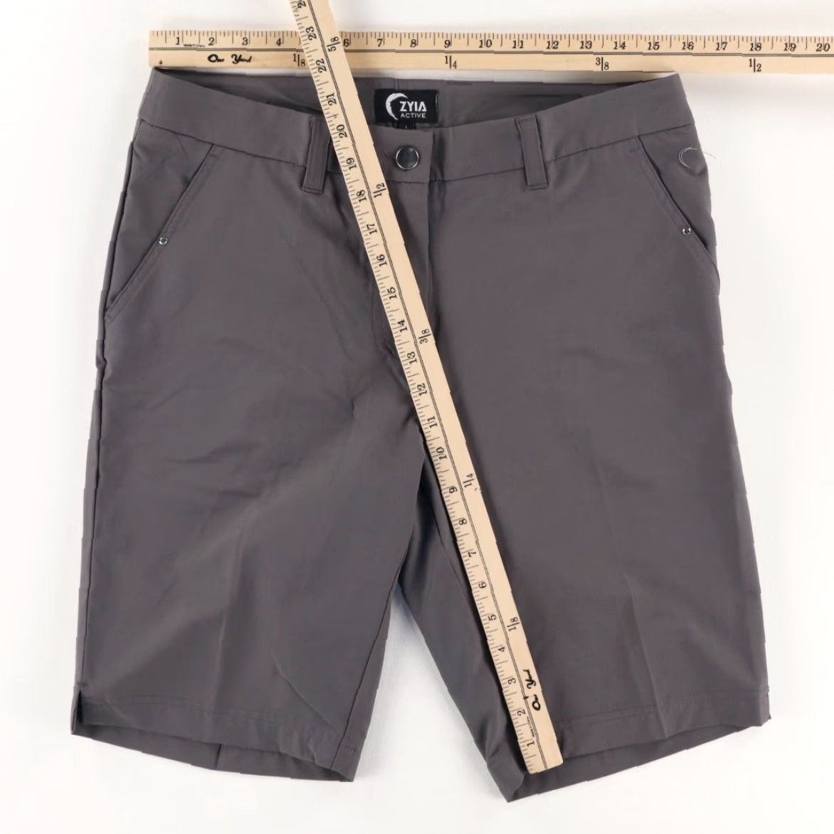 Vintage Zyia Active High Stretch Polyester Woven Golf Shorts Gray Women's L Size 36" / US 14 / IT 50 - 3 Thumbnail