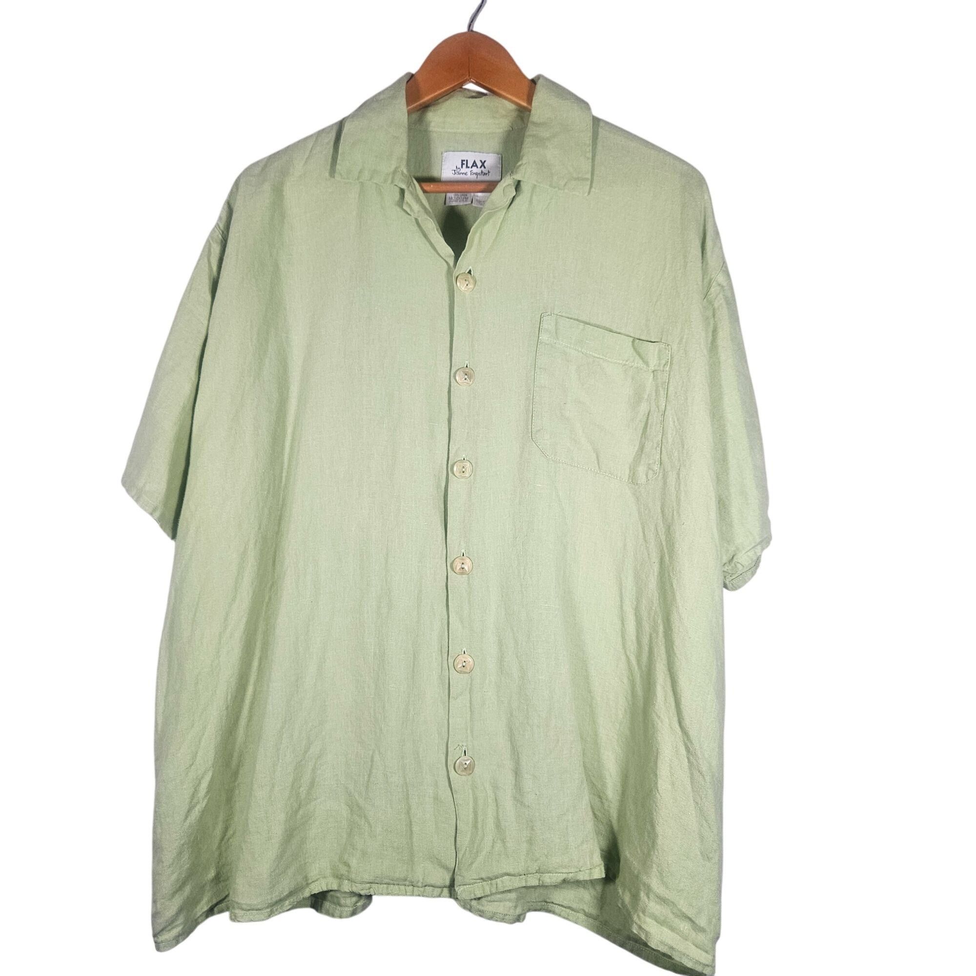 FLAX FLAX Women 100% Linen M Button Down Chartreuse Boxy Fit Top Size M / US 6-8 / IT 42-44 - 2 Thumbnail