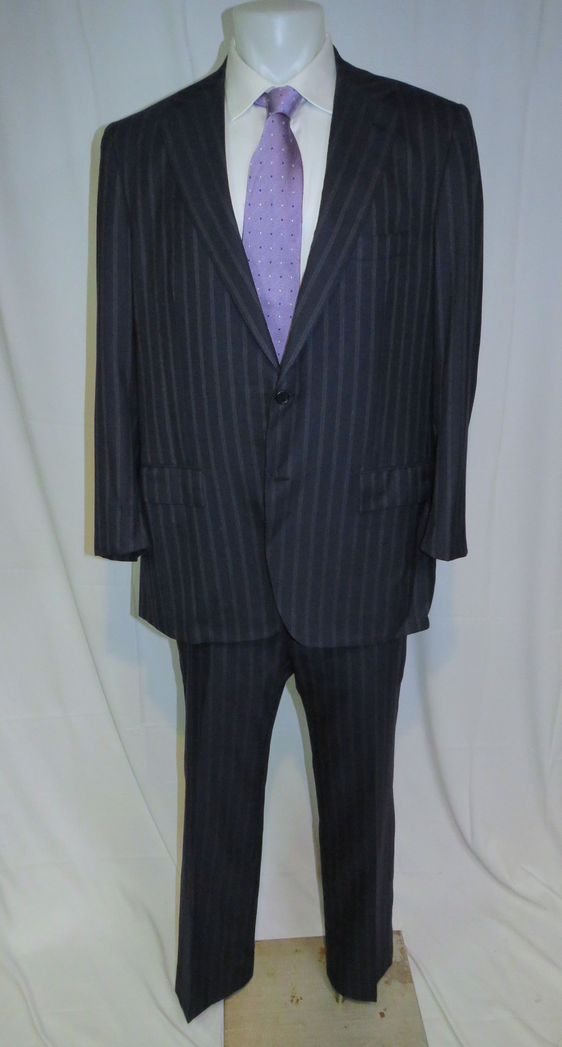 Kiton 14 Micron Super 180 Blanc Blue Striped Two Button Suit 48L Size 48L - 1 Thumbnail