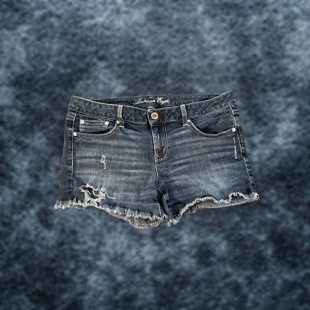 Vintage VINTAGE American Eagle Shorts Womens 34 Low Rise Dark Wash Distressed Y2K Aztec Embroidered Denim Cut-Off Blue Womens Size 24" / US 00 / IT 34 - 1 Thumbnail