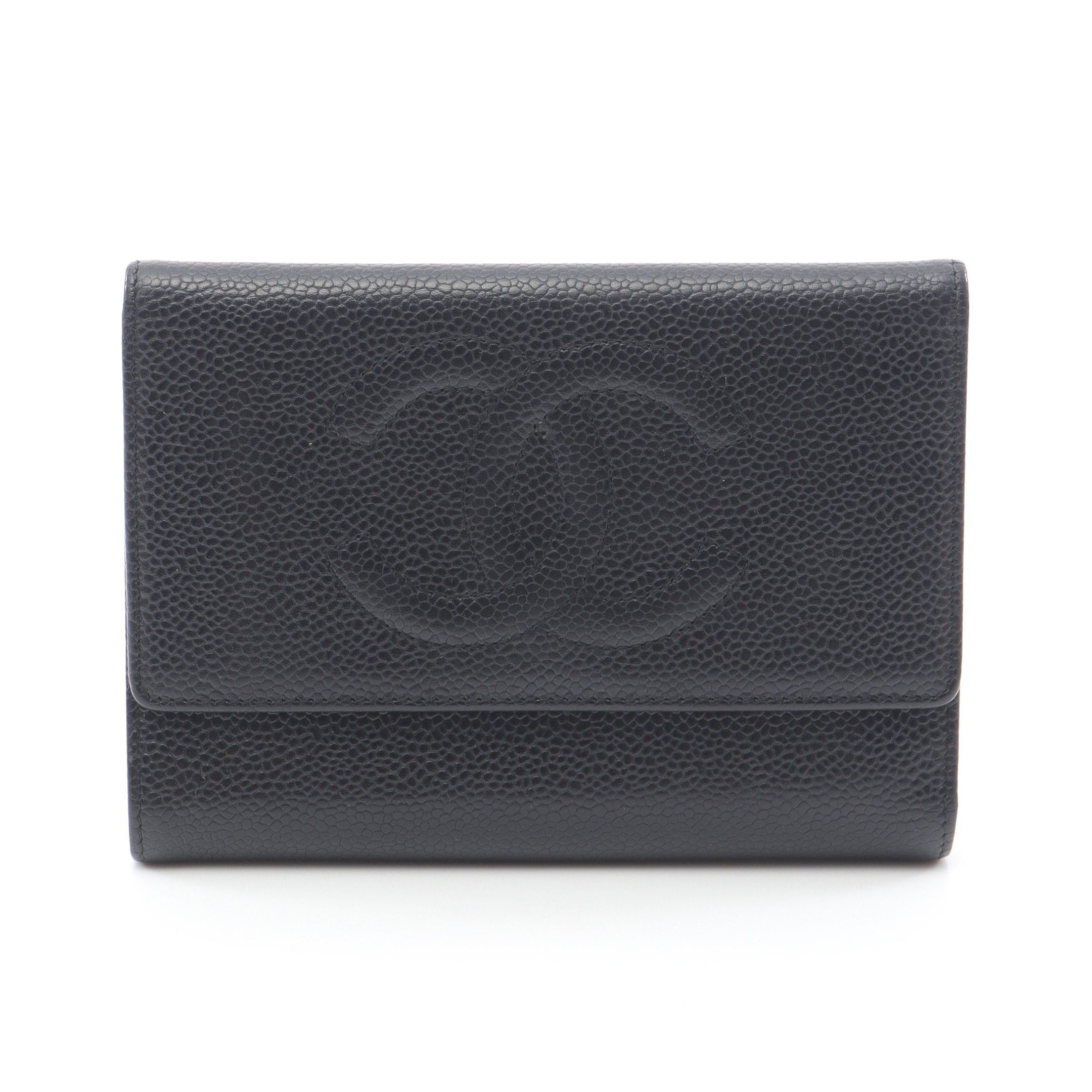 Chanel Chanel Coco Mark Trifold Wallet Caviar Skin Black Gold Hardware Size ONE SIZE - 1 Thumbnail