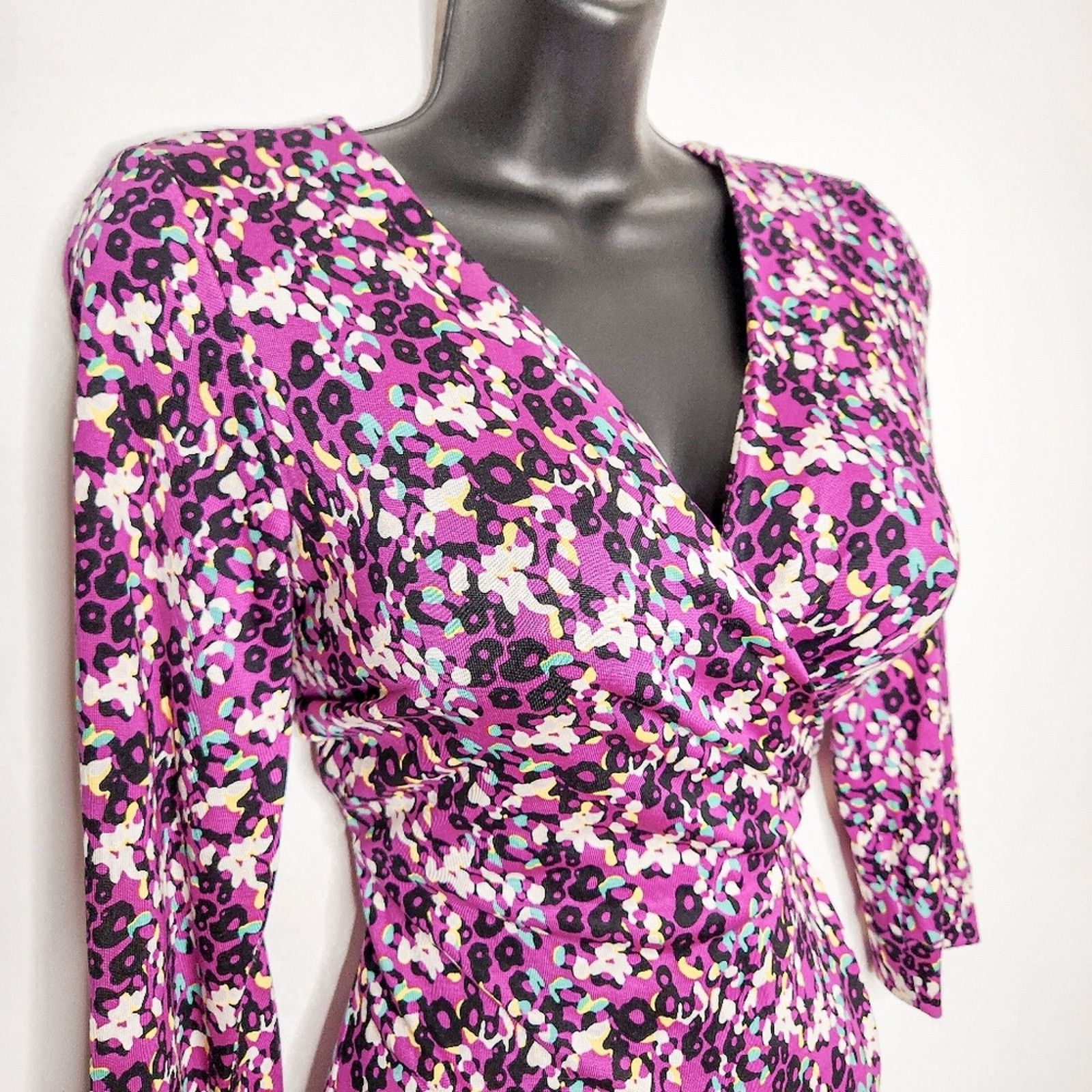 Diane von Furstenberg DVF Julian 100% Silk Wrap Dress Purple River Leopard Size 10 Size L / US 10 / IT 46 - 2 Thumbnail
