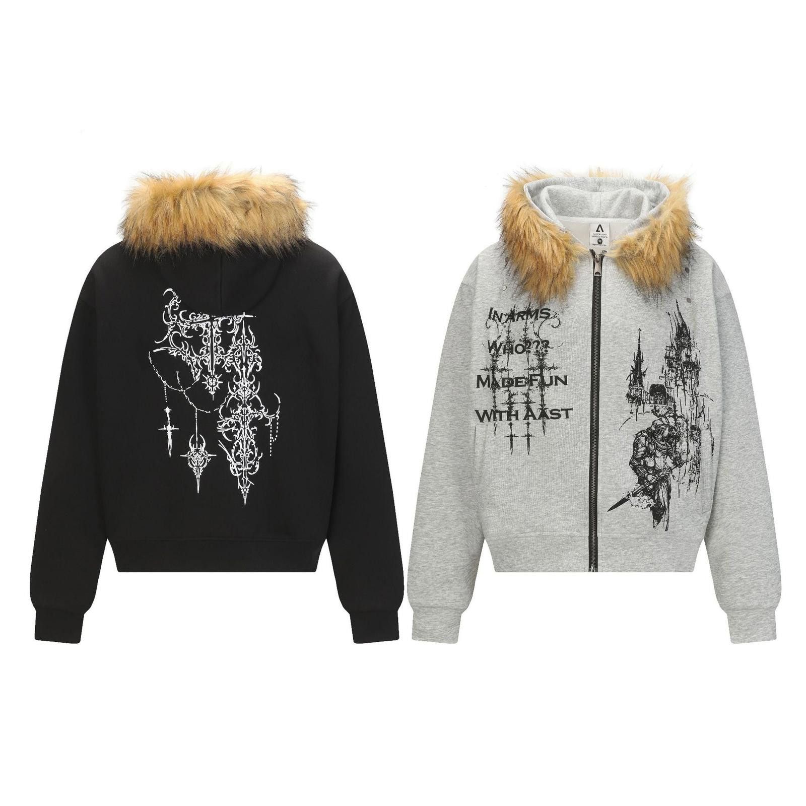Japanese Brand Graphic Zip-Up Hoodie with Faux Fur Hood Size US M / EU 48-50 / 2 - 6 Thumbnail