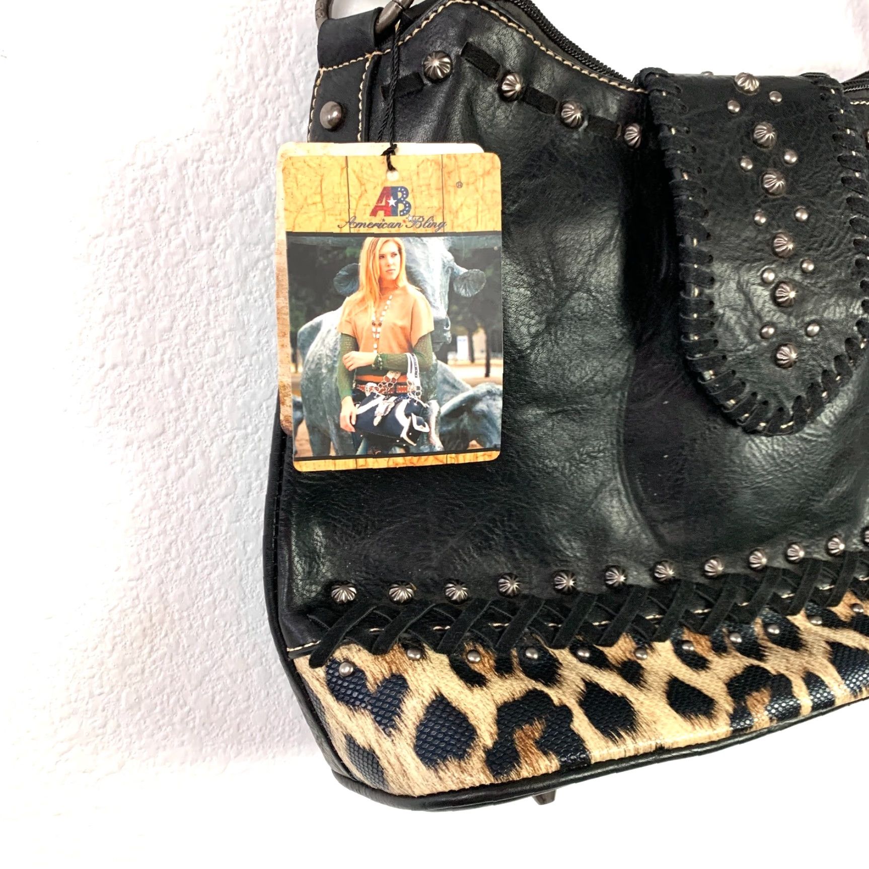 Vintage VINTAGE American Bling Shoulder Bag Purse Black Animal Print Concealed Carry NWT Size ONE SIZE - 2 Thumbnail