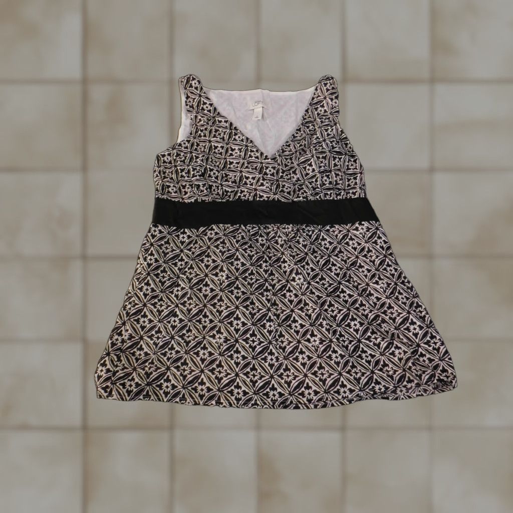 Loft Ann Taylor LOFT Dress Womens 8 Black White Sleeveless V-Neck A-Line Cotton Lined Size M / US 6-8 / IT 42-44 - 1 Thumbnail