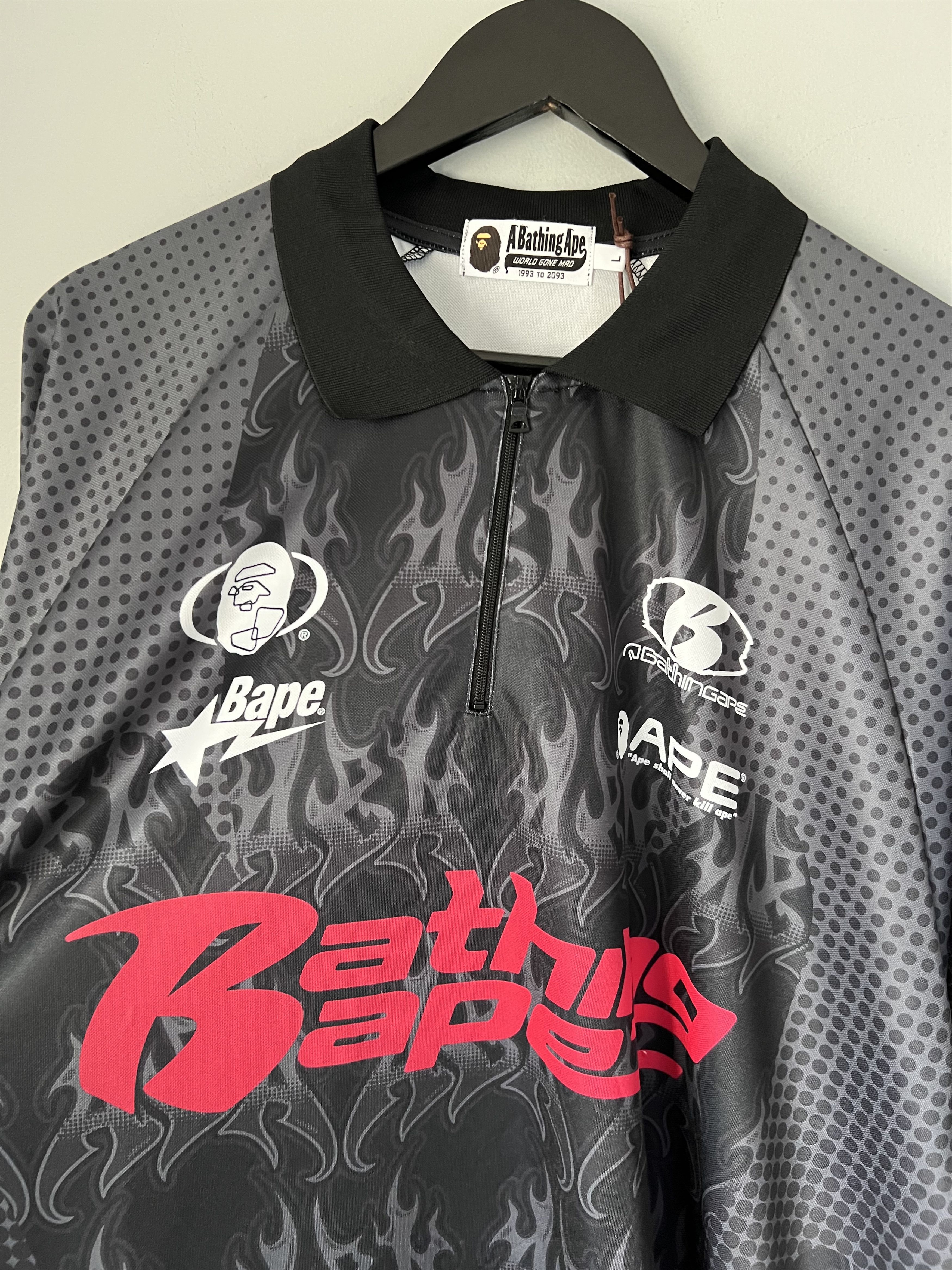 Bape Bape Flame Pattern Overall Half Zip Polo Jersey in Black Size US L / EU 52-54 / 3 - 2 Thumbnail