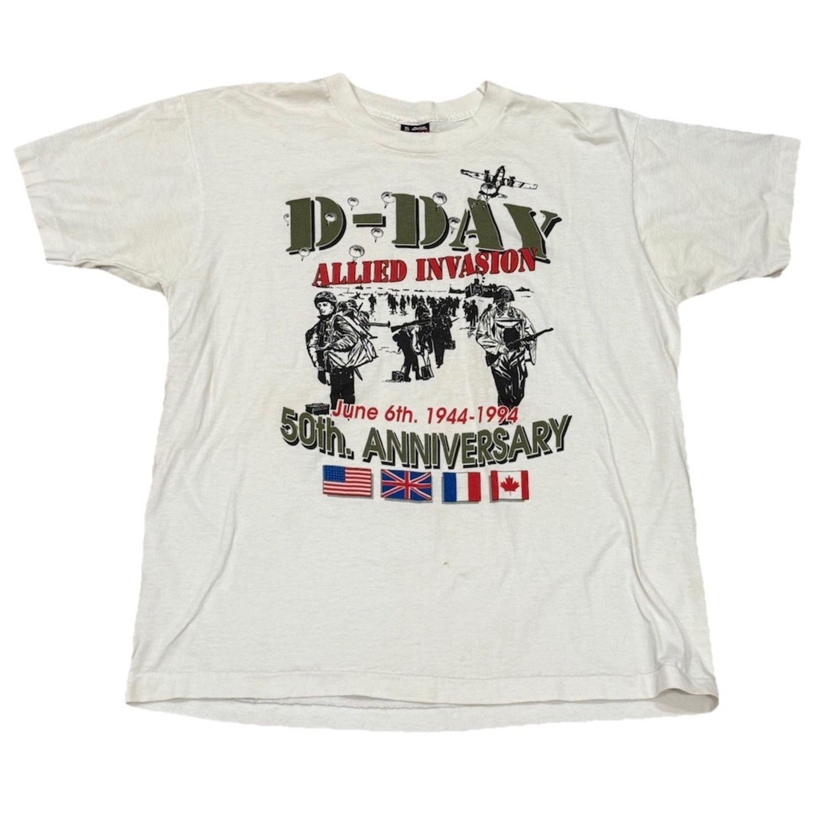 Fruit Of The Loom Vintage 90s WW2 D-Day Anniversary Tee Shirt 90s Men’s XL USA Size US XL / EU 56 / 4 - 1 Thumbnail