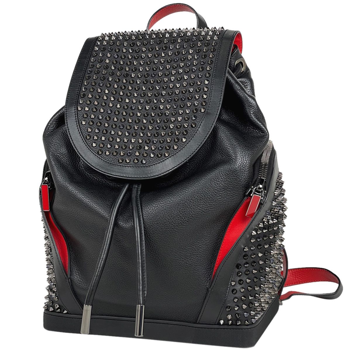 image of Christian Louboutin Explorer Funk Backpack Day Bag Studded Leather Black Red, Women's