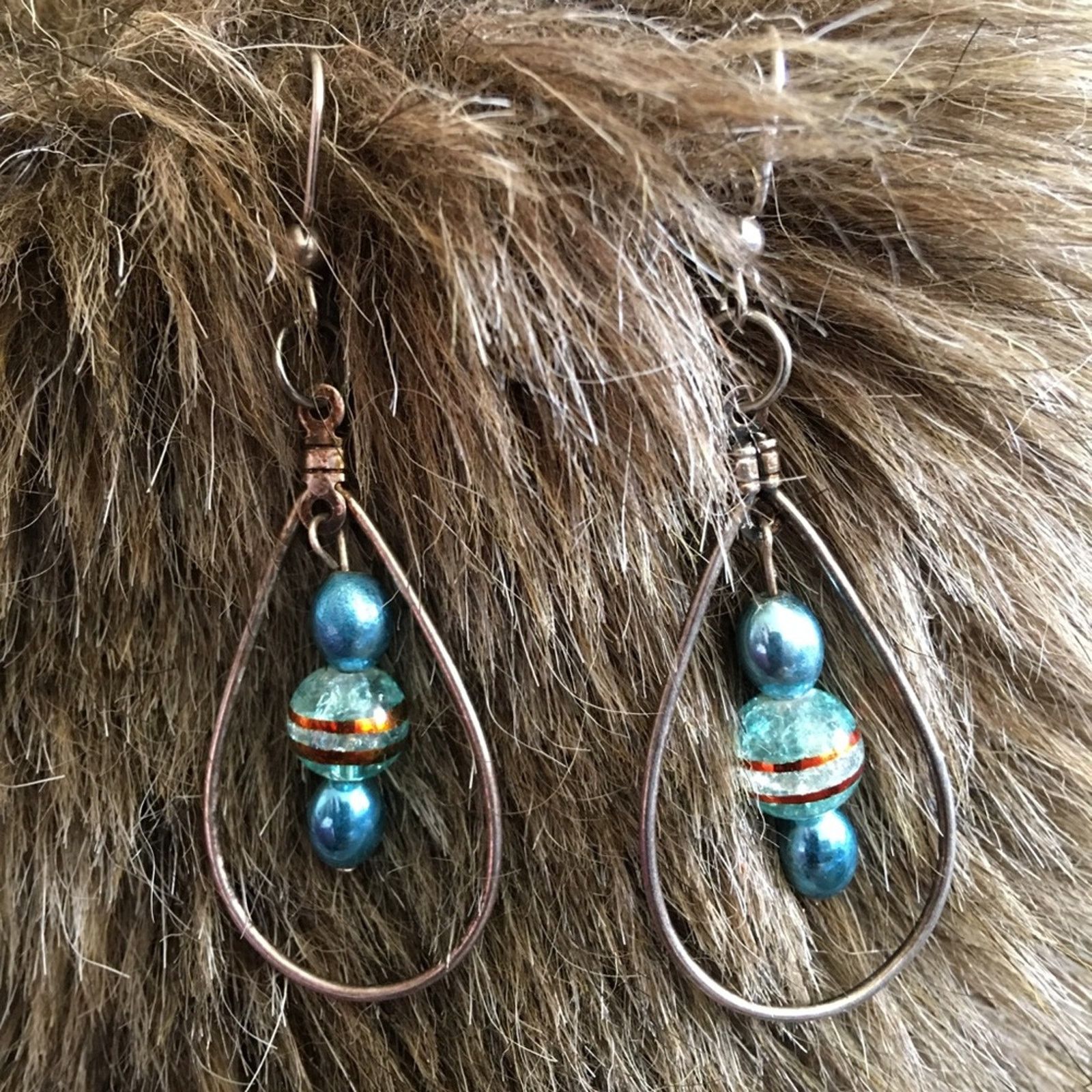 Vintage Vintage crackle bead fish hook dangle earrings Size ONE SIZE - 3 Thumbnail