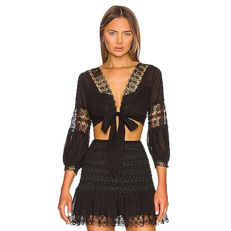 Charo Ruiz CHARO RUIZ IBIZA Vania Blouse and Fleur Mini Skirt Set Black Size 26" / US 2 / IT 38 - 1 Thumbnail