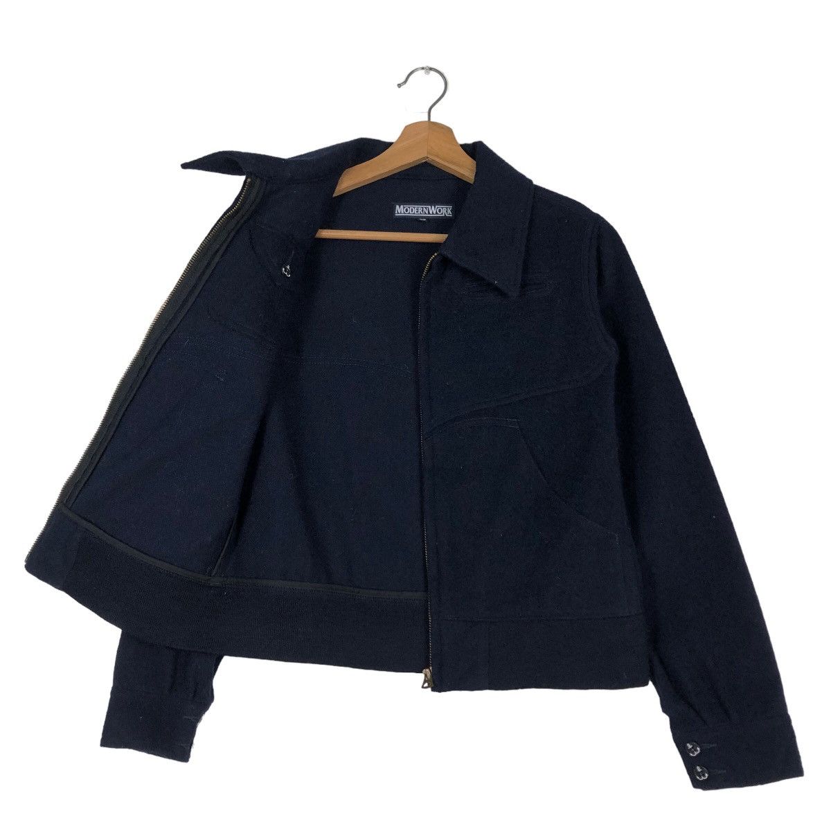45rpm 🔥Cropped Biker Jacket Wool Indigo Modern Work Japan Made Size US XS / EU 42 / 0 - 11 Thumbnail