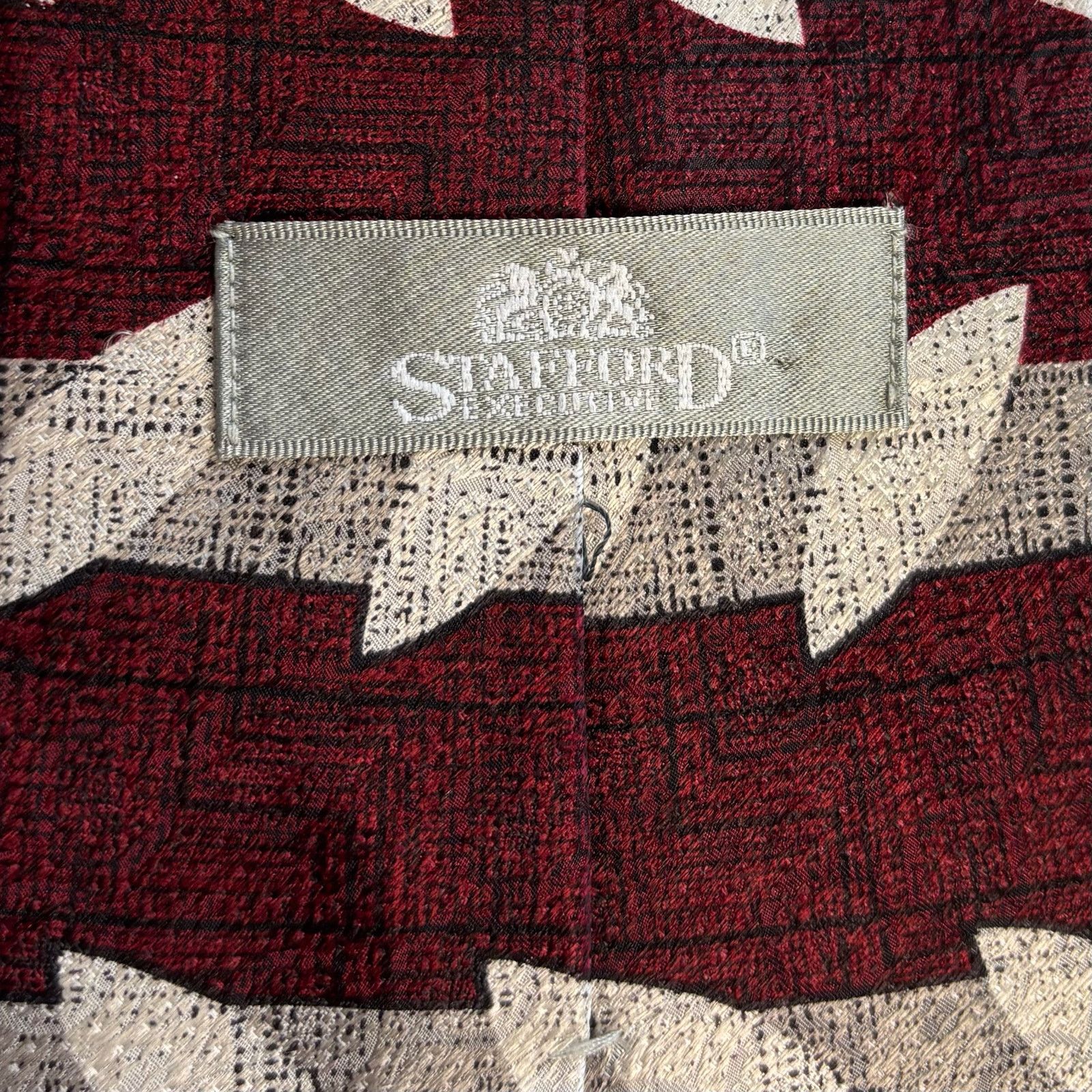 Stafford Stafford Executive Burgundy Silk Tie Silver Design Size ONE SIZE - 6 Thumbnail