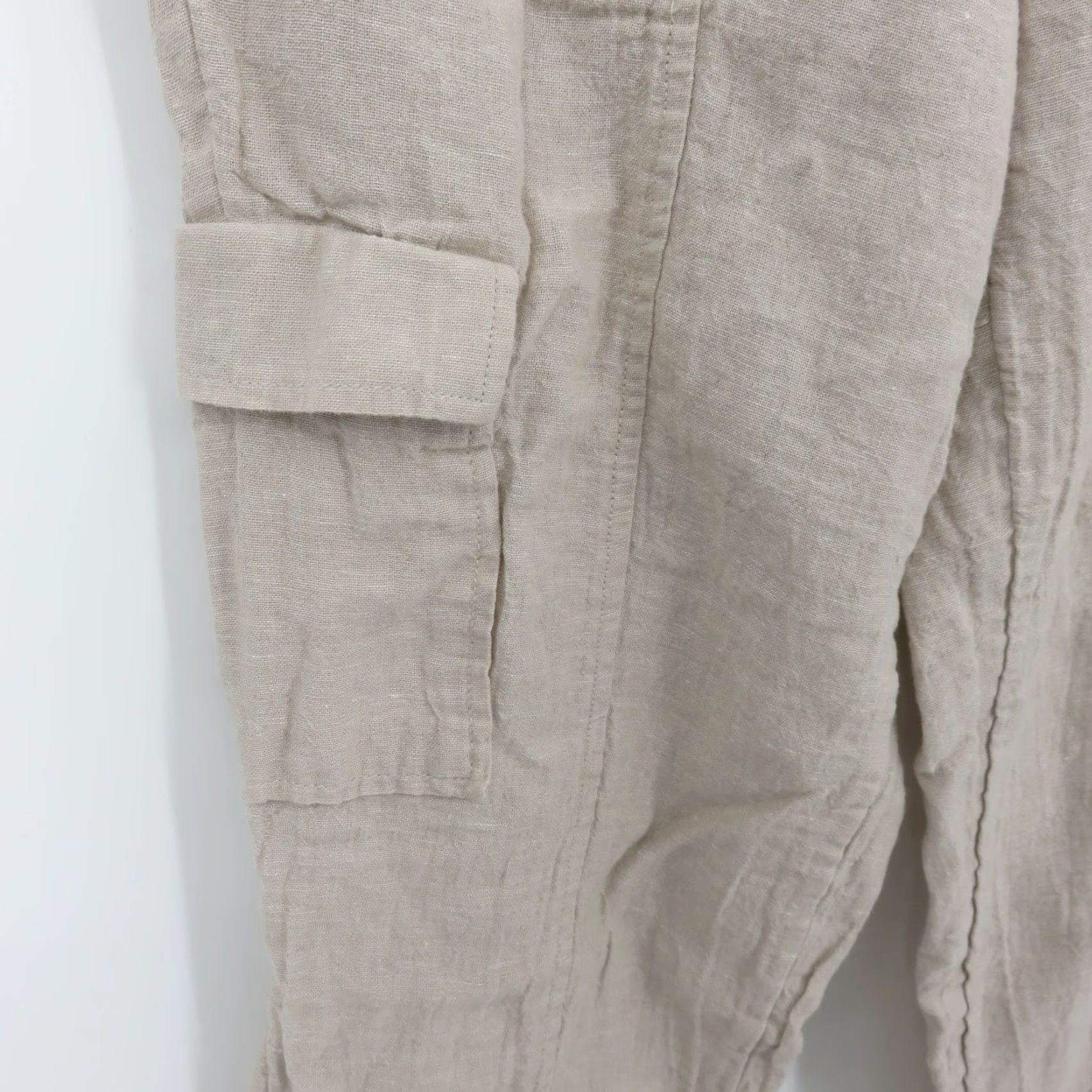 Vintage C&C California Women L Solid Beige Linen Cargo Joggers Pants Pockets Casual Smart Size 36" / US 14 / IT 50 - 4 Thumbnail