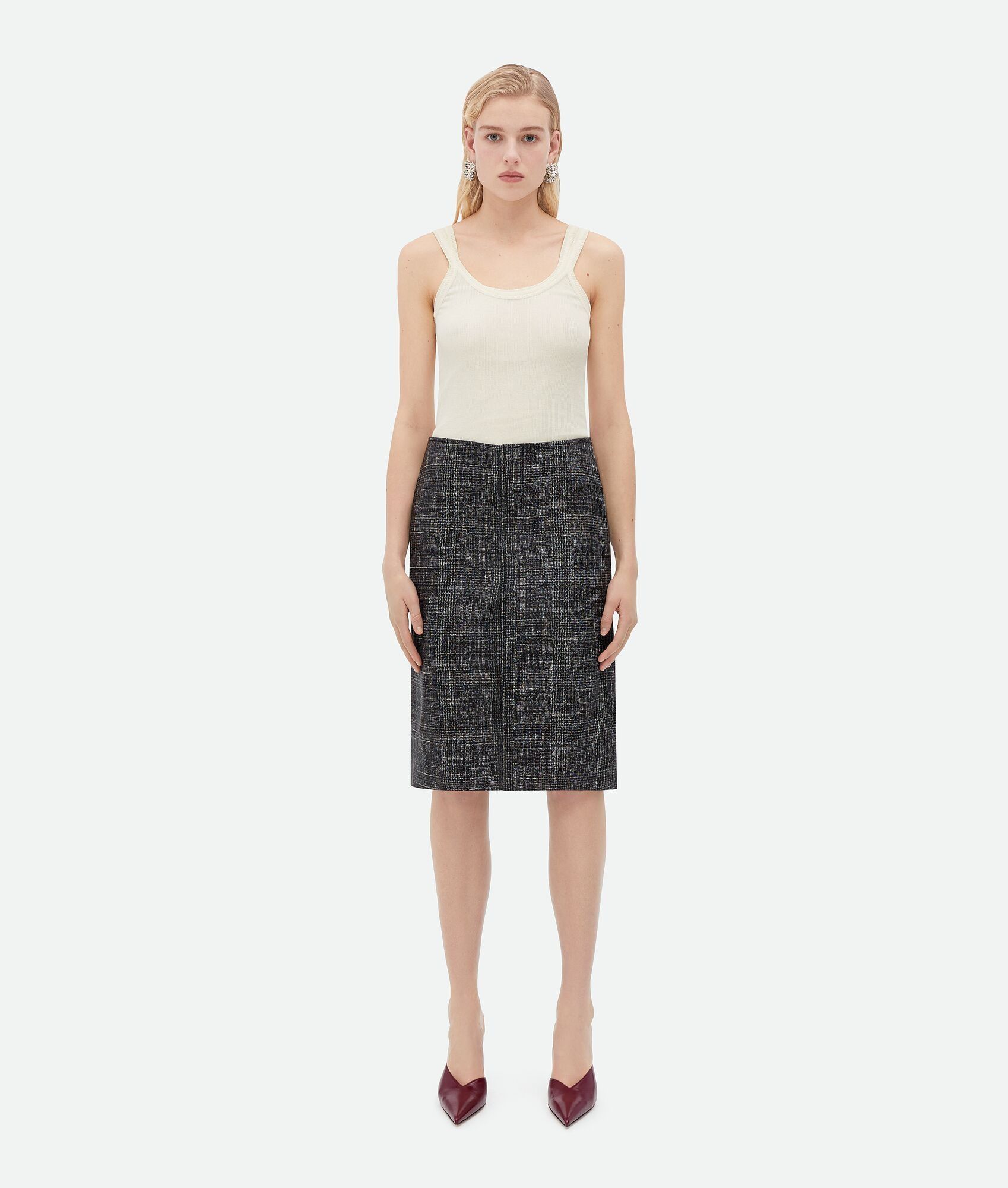 Bottega Veneta o1n1vont0325 Printed Leather Midi Skirt in Black/White Size 25" / US 0 / IT 36 - 1 Thumbnail