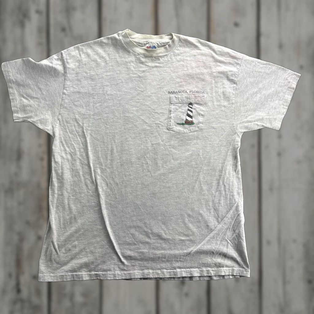 Hanes VINTAGE Sarasota Florida Lighthouse Shirt Mens XL Gray Hanes Pocket 90s Beach Map Mens XL Gray Nautical Travel 1990s Size US XL / EU 56 / 4 - 1 Thumbnail