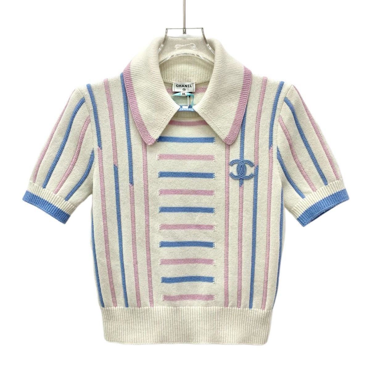 Chanel Chanel Beige Striped Logo Cashmere Knit Sweater Size XXS / US 00 / IT 34 - 1 Thumbnail