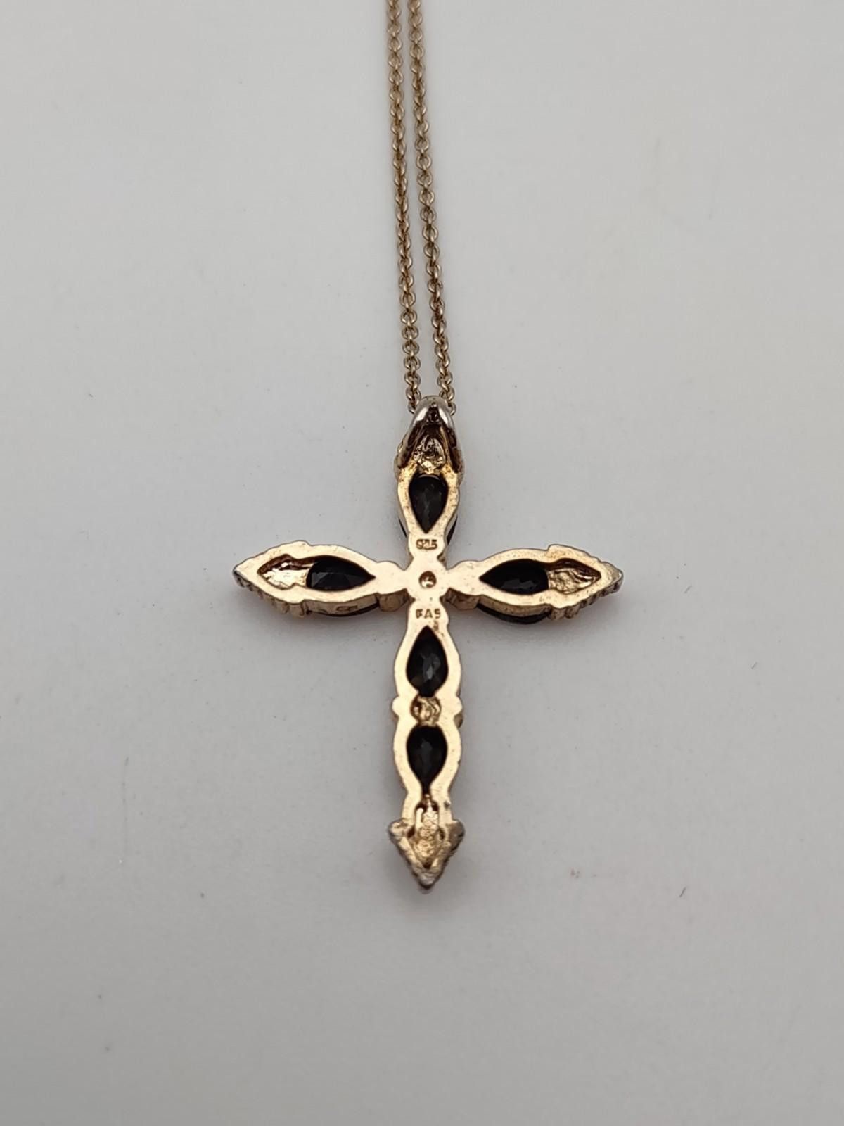 Fashion Victim Sterling Silver Cross Necklace Black Stone Two Tone 925 Size ONE SIZE - 4 Thumbnail