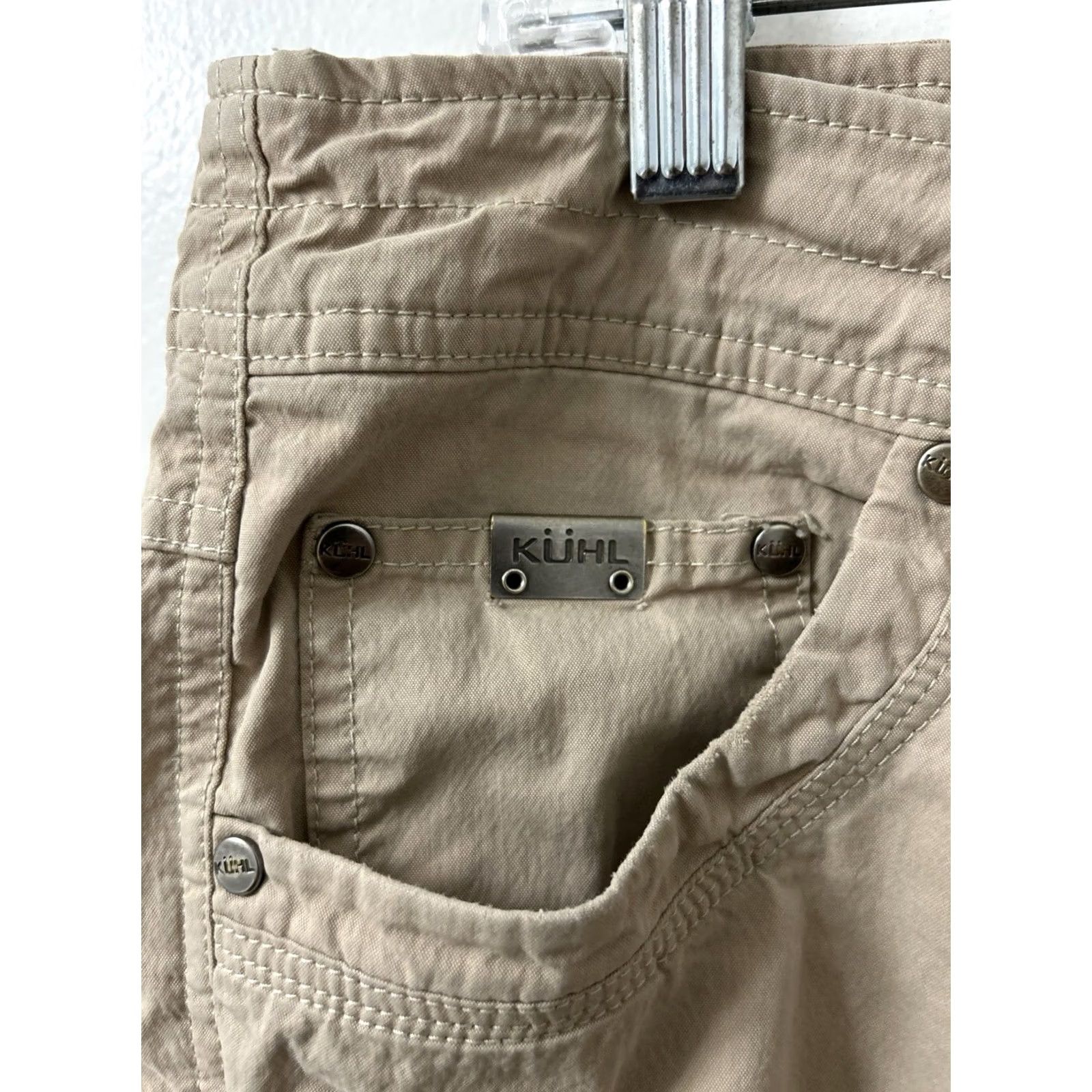 Vintage KÜHL Rydr Pants Mens 36x29 Tan Khaki Flat Front 5-Pocket Canvas Stretch Outdoor Hiking Casual Workwear Regular Fit Size US 36 / EU 52 - 5 Thumbnail