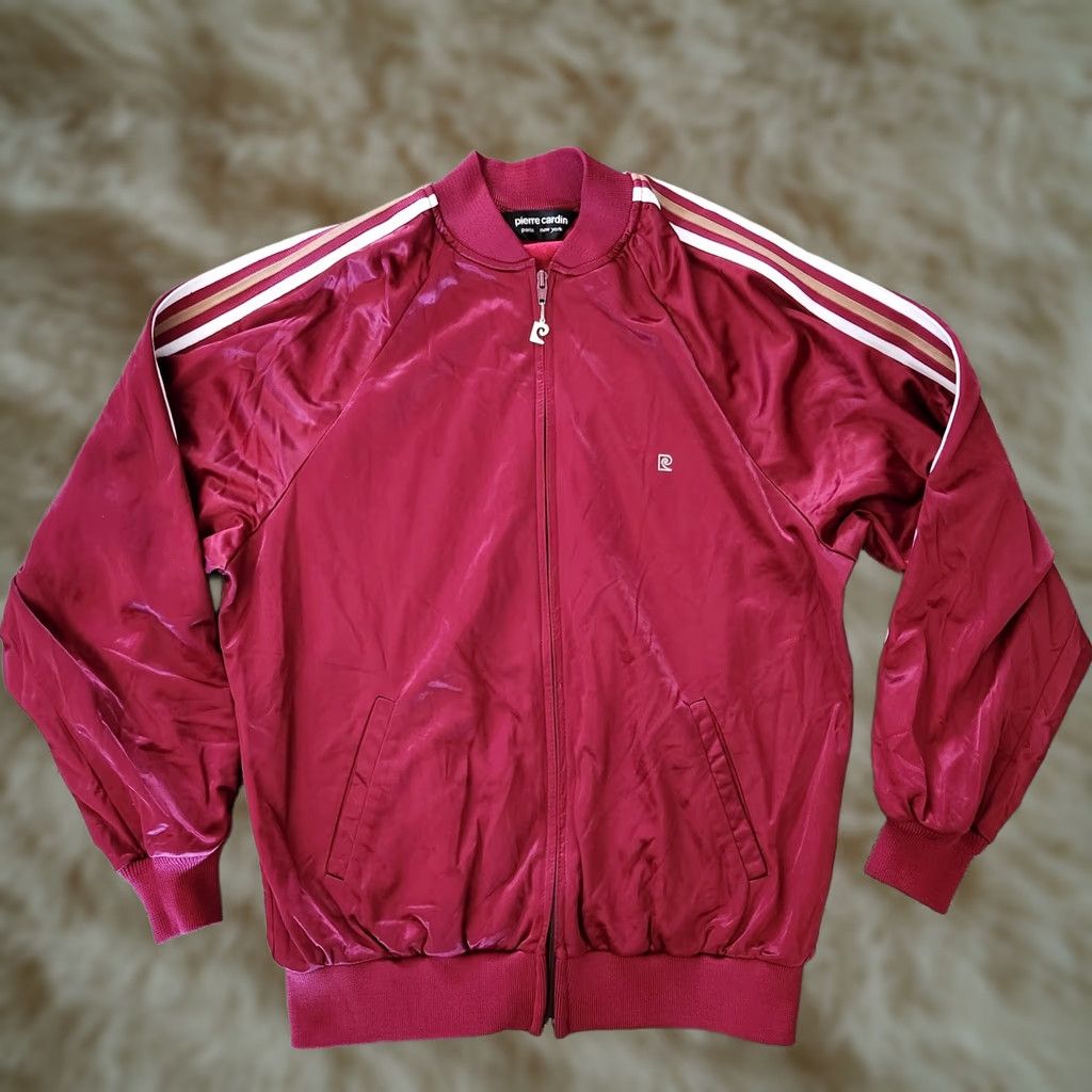 Pierre Cardin VINTAGE Pierre Cardin Track Jacket Mens L 80s Burgundy Red Striped Full Zip Short Sleeve Knit Polyester Size US L / EU 52-54 / 3 - 1 Thumbnail