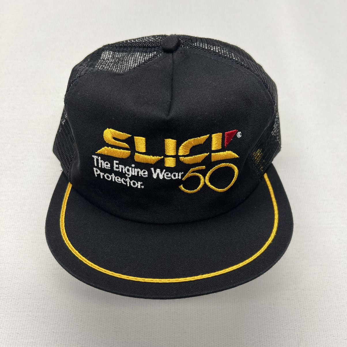 Vintage VTG Slick Trucker Hat Black Snap Back Machine Engine Truck Size ONE SIZE - 2 Thumbnail