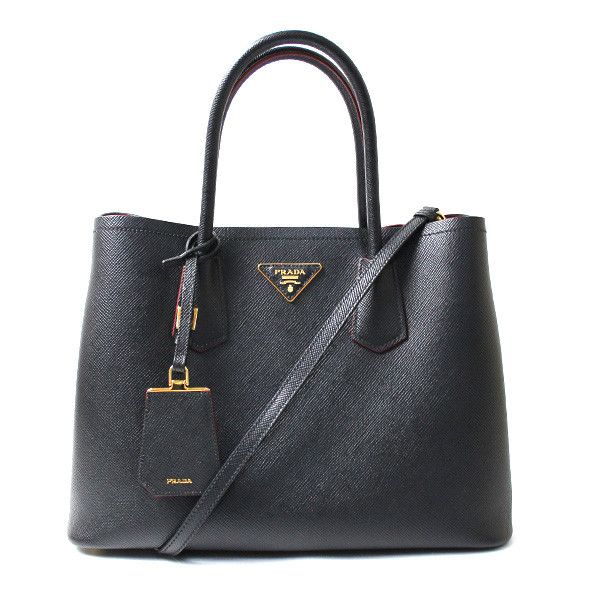 image of Prada Doubre Small Bag 2Way Shoulder Handbag Black Red Gold Metal Fittings, Women's