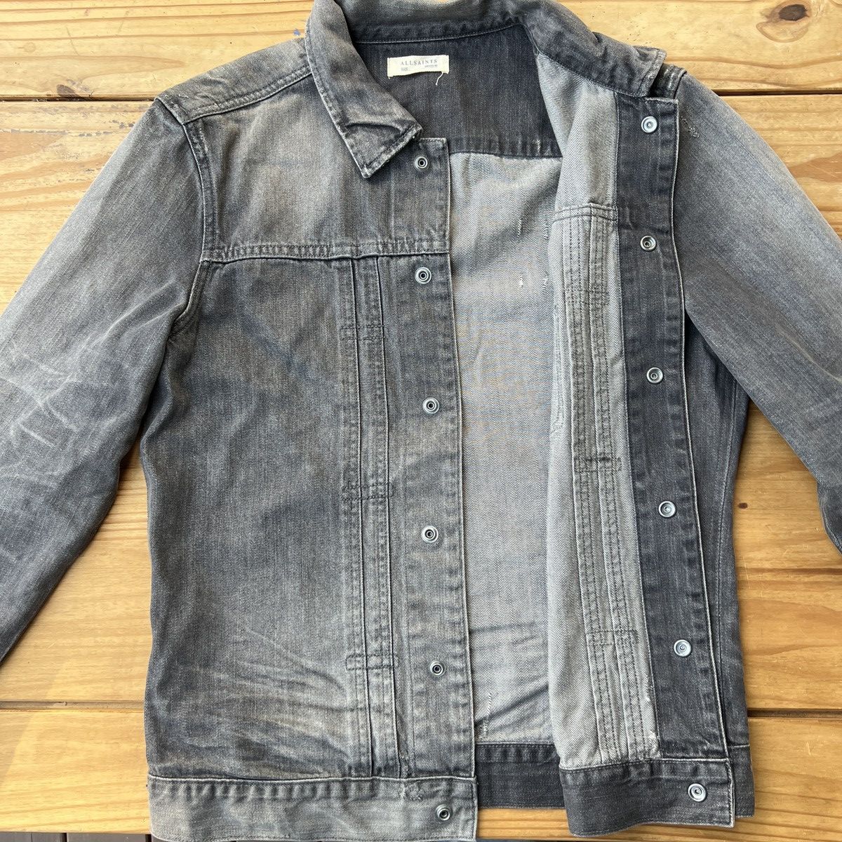 Allsaints ALLSAINTS Gambola Gray Distressed Denim Jacket Size US M / EU 48-50 / 2 - 7 Thumbnail