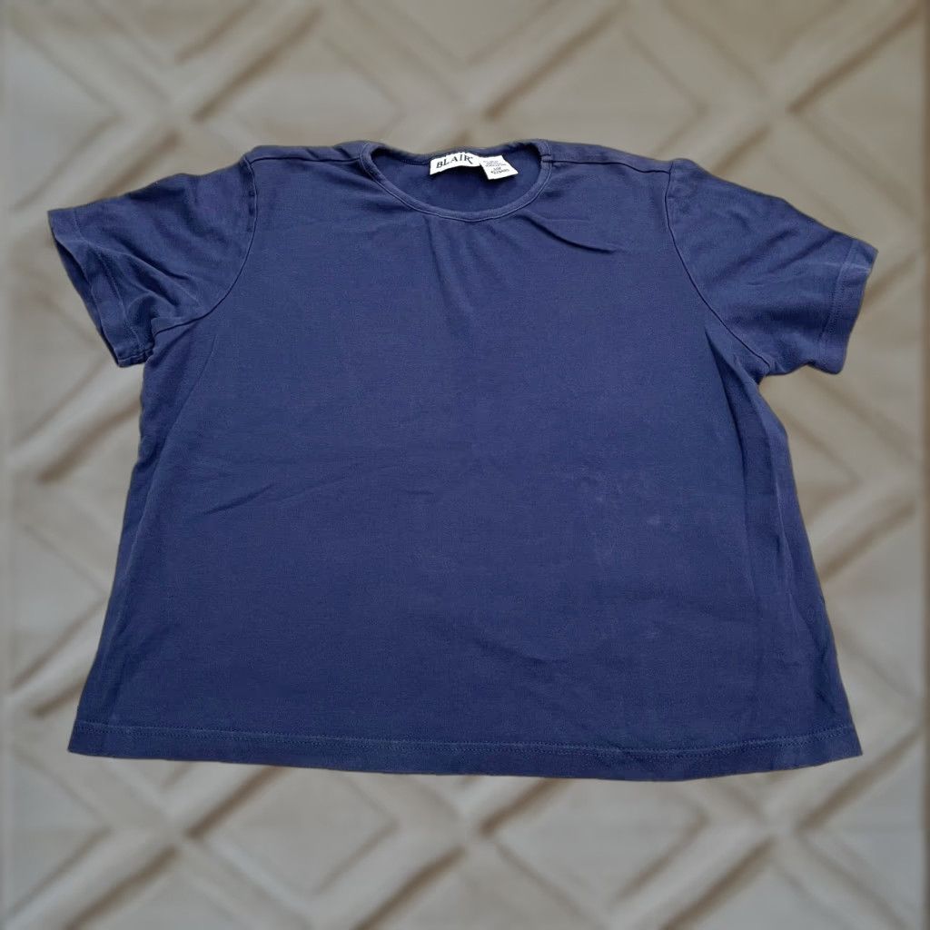 Blair Blair Basic Shirt Women Large Navy Blue Crew Neck Short Sleeve Cotton Casual Tee Size L / US 10 / IT 46 - 1 Thumbnail