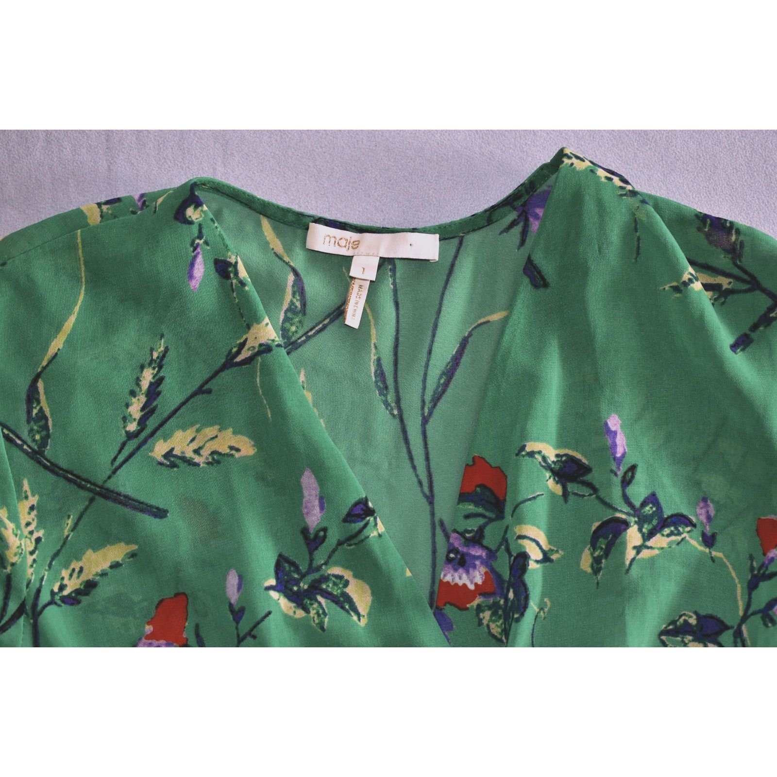 Maje MAJE Green Floral Slip Liner Handkerchief Hem Midi Dress S 1 Size S / US 4 / IT 40 - 8 Thumbnail