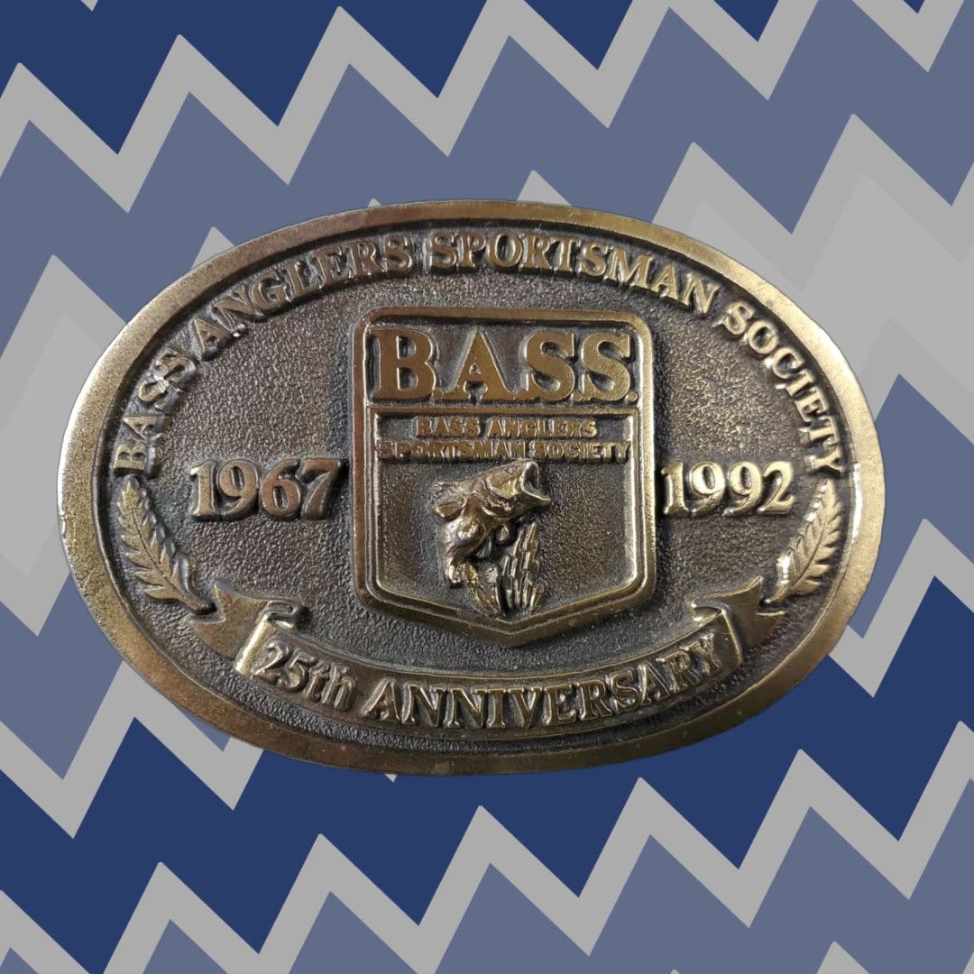 Vintage VINTAGE Bass Anglers Sportsman Society Belt Buckle 25th Anniversary B.A.S.S. Gold Mens Size ONE SIZE - 1 Thumbnail