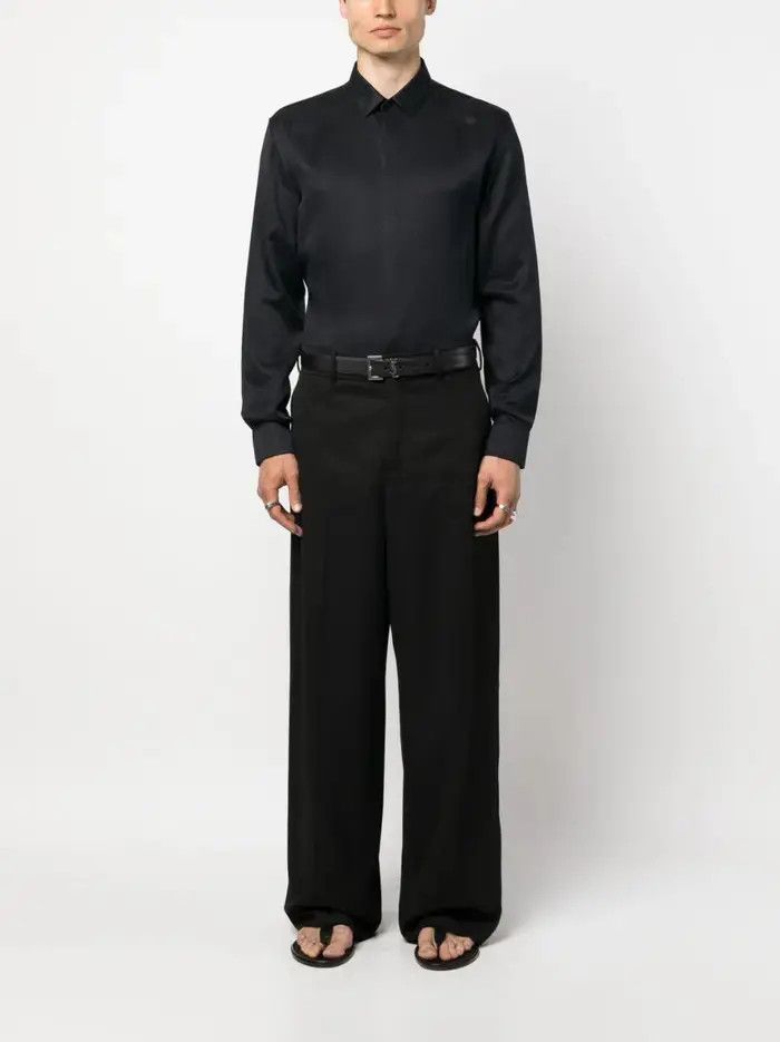 Saint Laurent Paris o1bcso1str1124 Chemise Col Yves Shirt in Black Size US XXS / EU 40 - 2 Thumbnail