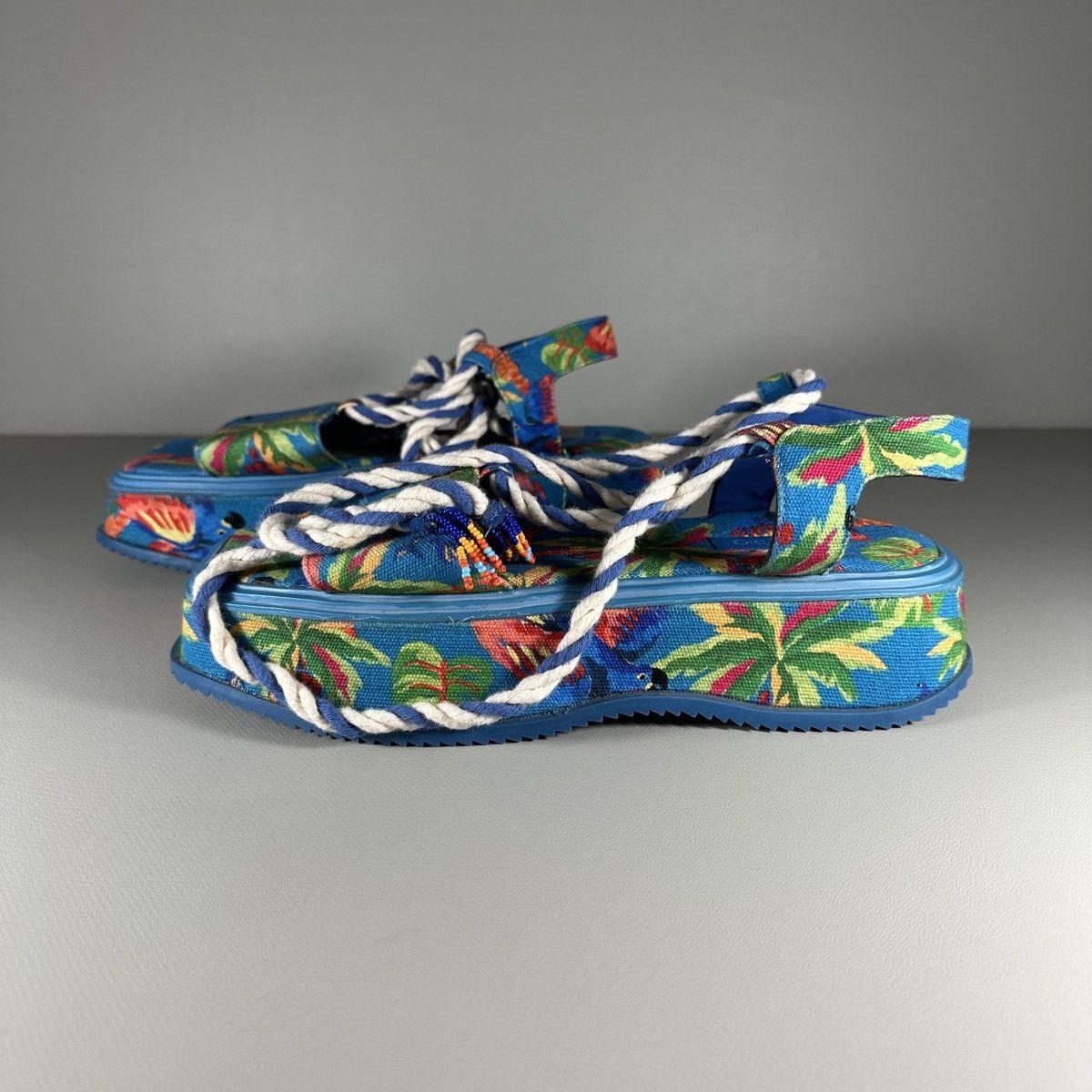 Farm Rio Farm Rio Macaw Ankle Tie Chunky Platform Sandal Blue Macaw Size US 11 / IT 41 - 1 Thumbnail