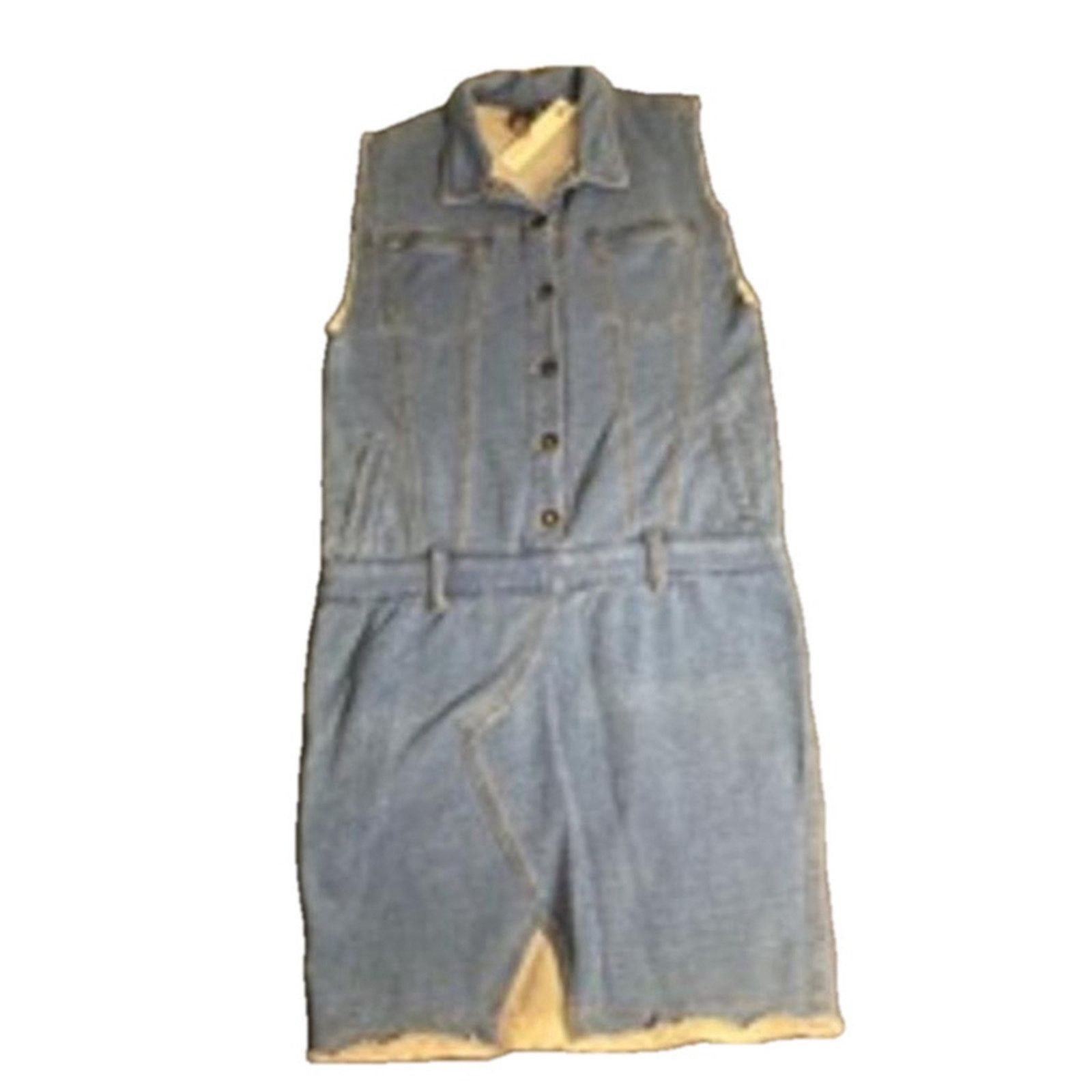 DRIFTER Minimalist Sleeveless Denim Shirt Dress Light Wash Drifter Size M / US 6-8 / IT 42-44 - 2 Thumbnail