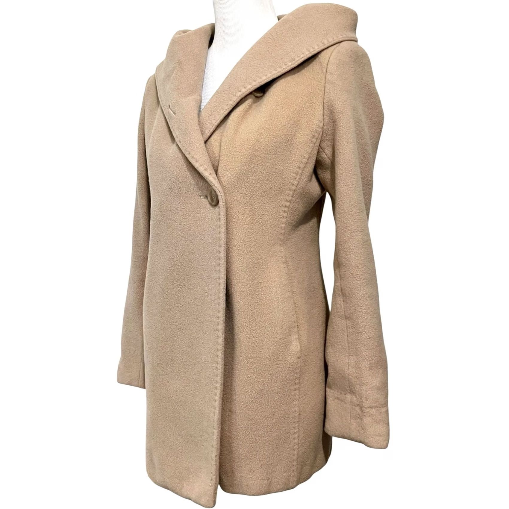 Calvin Klein Calvin Klein Womens Wool Angora Beige Hooded Shawl Collar Top Coat Overcoat Sz 4 Size S / US 4 / IT 40 - 4 Thumbnail