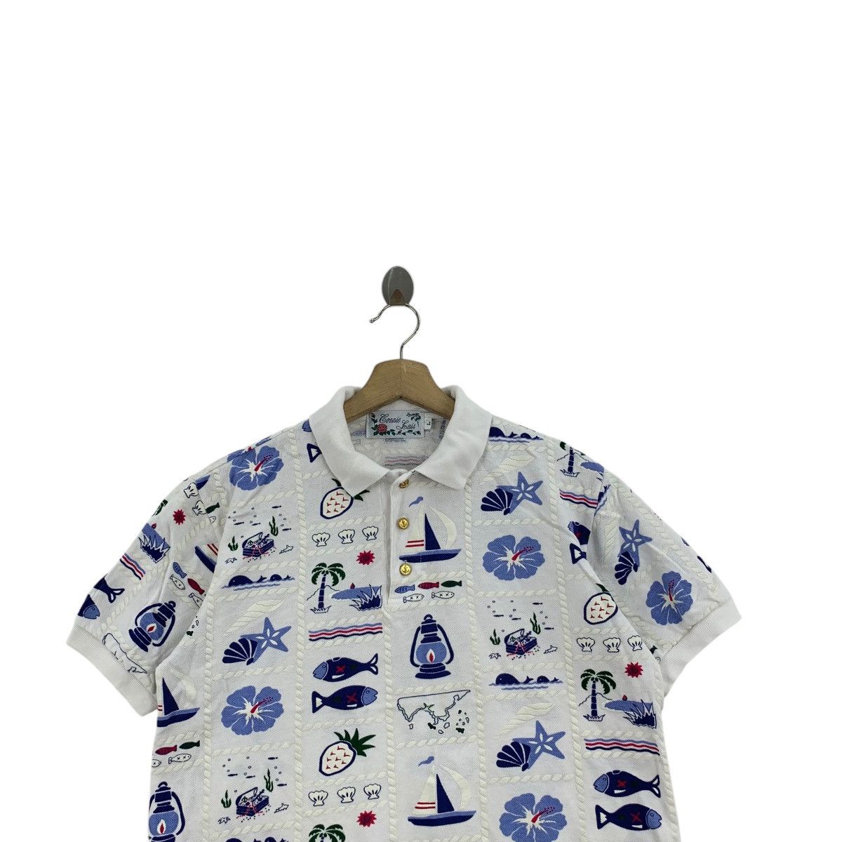Vintage Vintage CONNIE LUIS PARIS AOP Nature Polo Tee Shirt Top Size L / US 10 / IT 46 - 2 Thumbnail