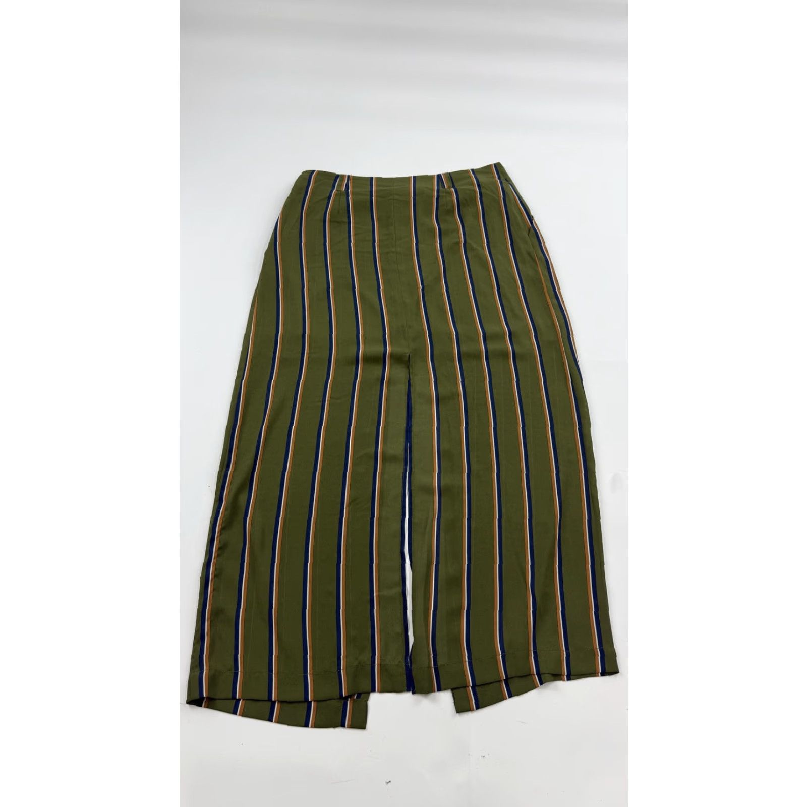 Olive JOA Skirt Womens Large Olive Green Blue Striped Pockets Zip Wide-Leg Long Lightweight Bohemian Casual Travel Size 36" / US 14 / IT 50 - 6 Thumbnail