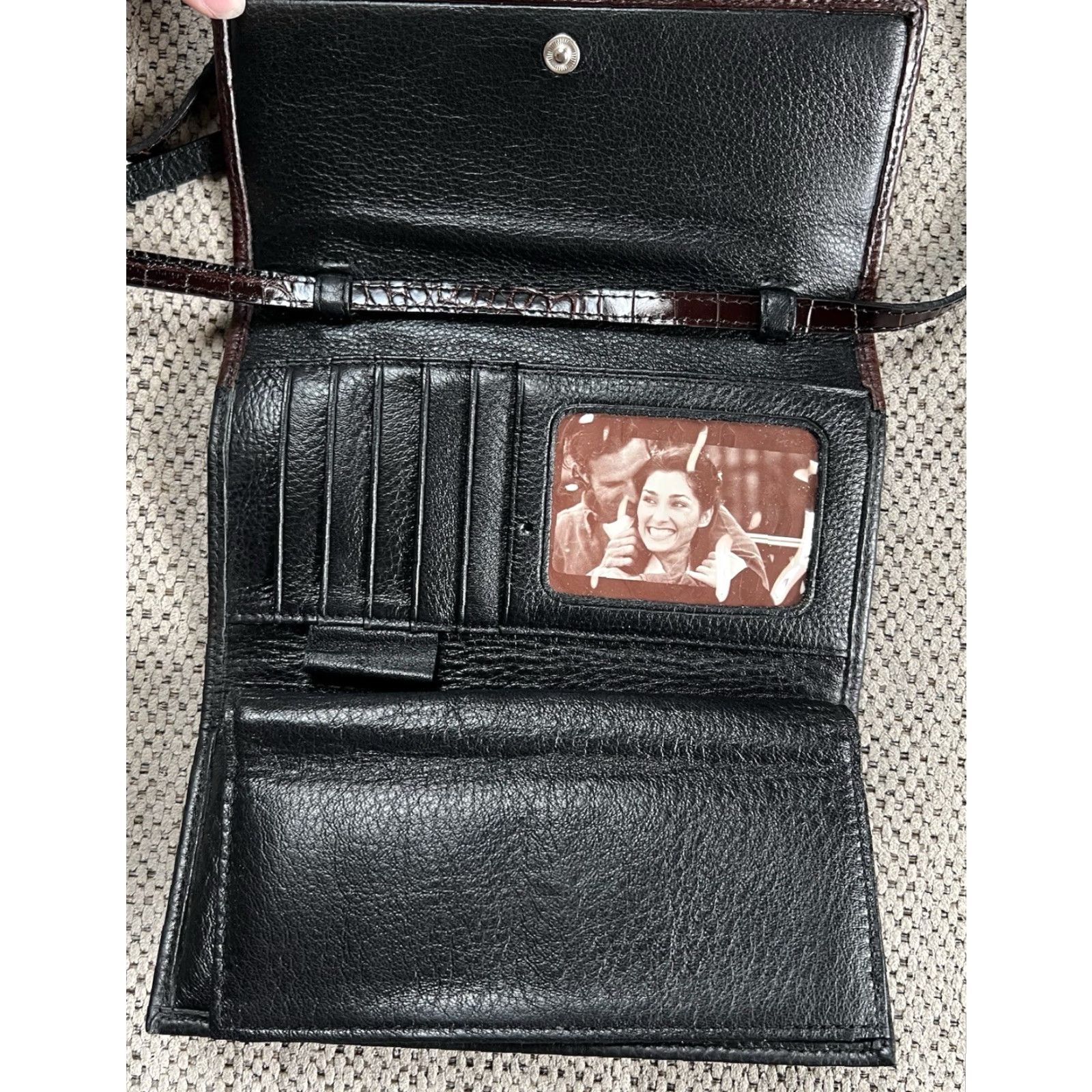 Brighton Brighton Tri Fold Wallet Organizer Crossbody Strap Small Brown Croc Embossed Faux Leather Silver Hardware Women Size ONE SIZE - 3 Thumbnail