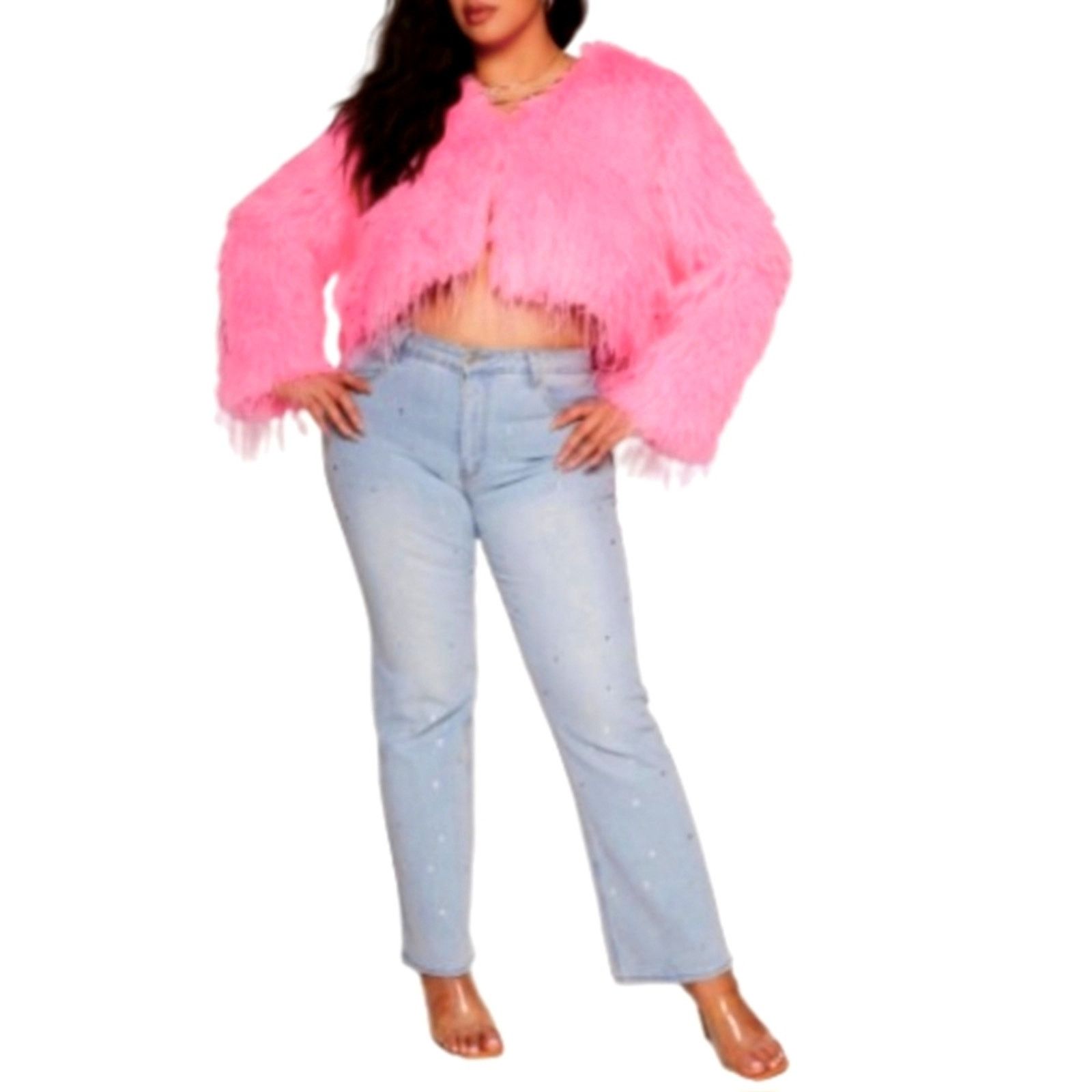 Other HOT PINK ☆ FLUFFY ☆ FAUX FUR ☆ CROPPED JACKET 3x ☆ NWT Size 3XL / US 20-22 - 3 Thumbnail